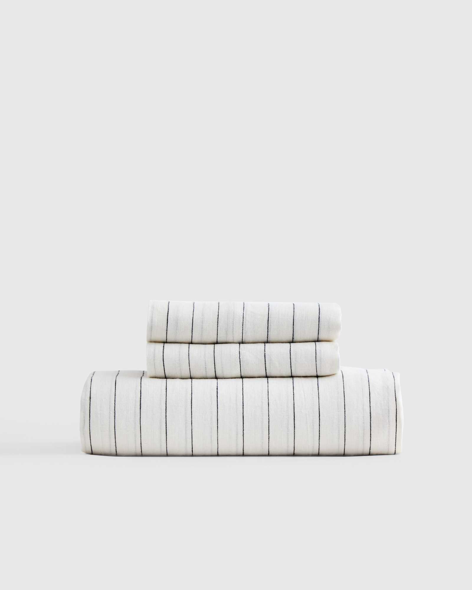 European Linen Fitted Sheet Set in Pencil Stripe