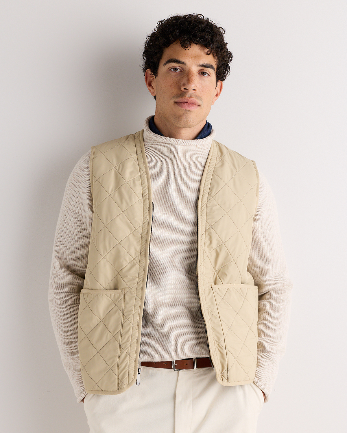 Buff Khaki Featherless Quilted Fleece-Lined Liner Vest