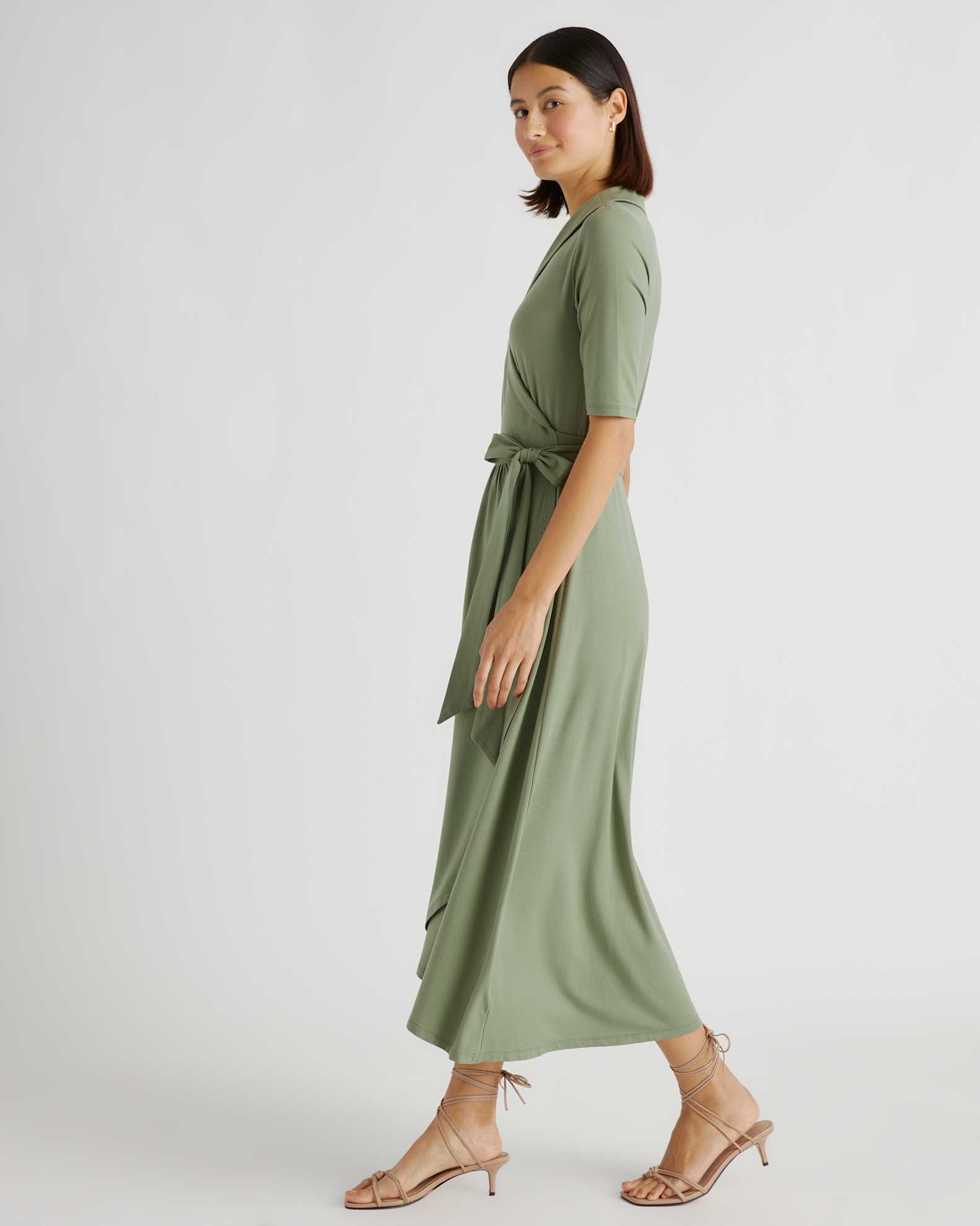 Quince Women's Tencel Jersey Midi Wrap Dress in Sage, Size Small - Eco-Friendly, Comfortable, Modern Length Quince Women's Tencel Jersey Midi Wrap Dress in Sage, Size Small - Eco-Friendly, Comfortable, Modern Length