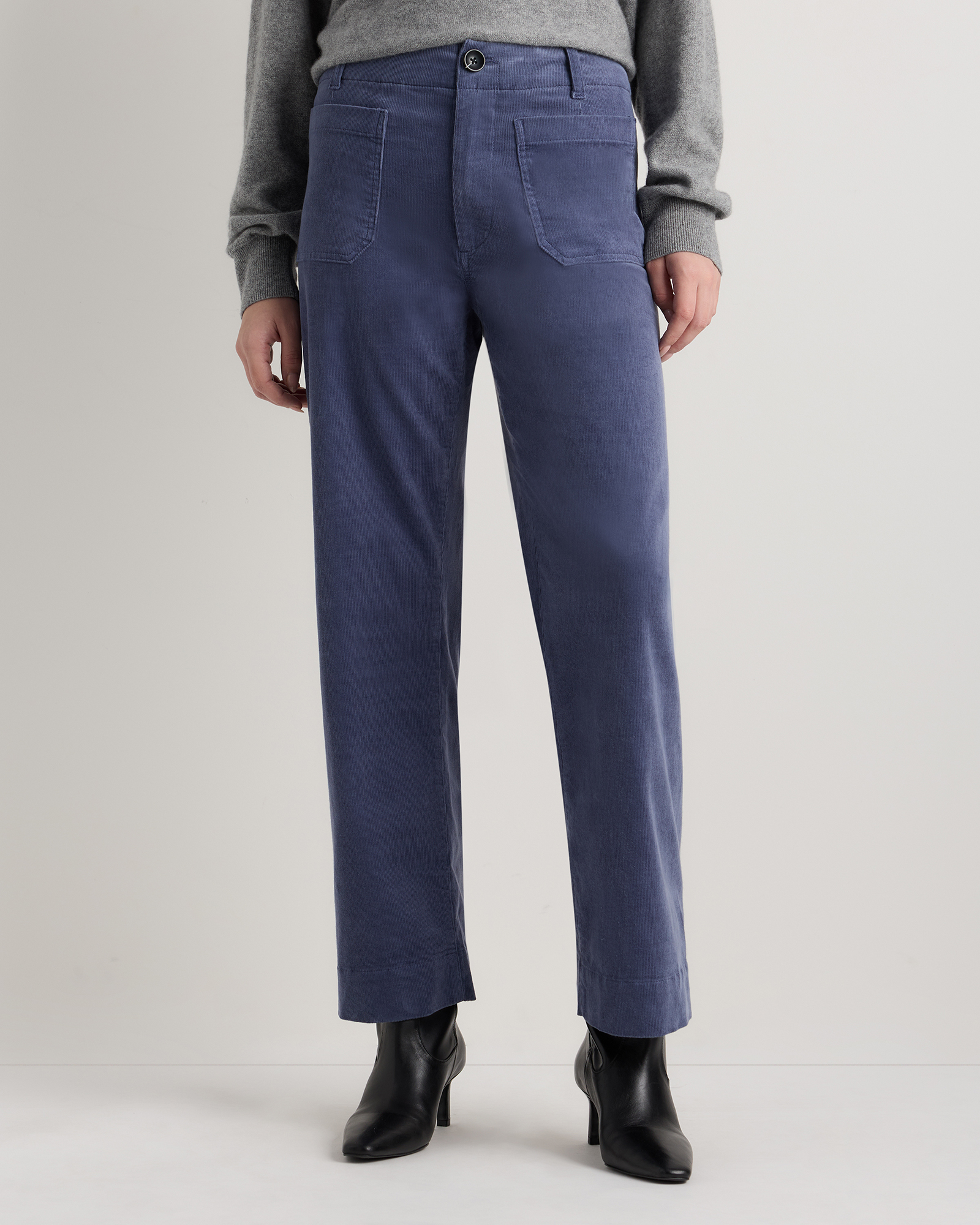 Quince Women's Organic Stretch Corduroy Cropped Wide Leg Pants In Blue