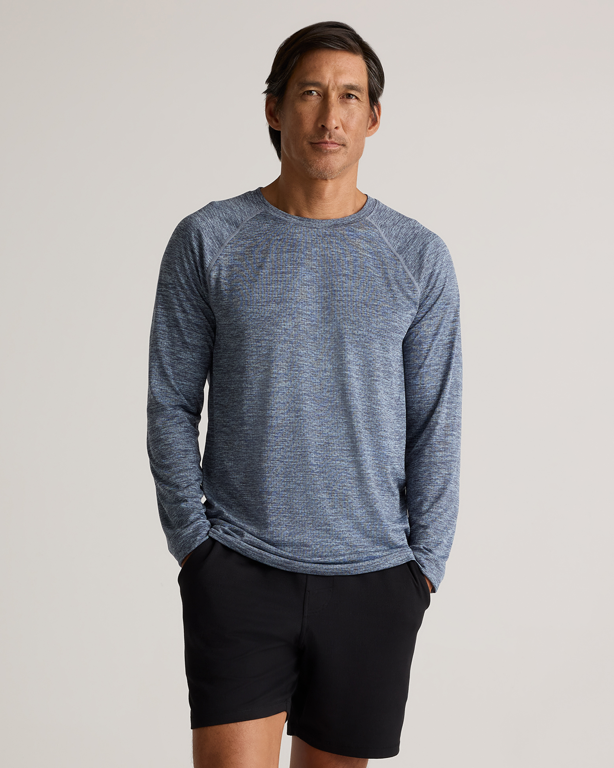 Quince Men's Mesh Performance Training Long Sleeve T-shirt In Heather Blue