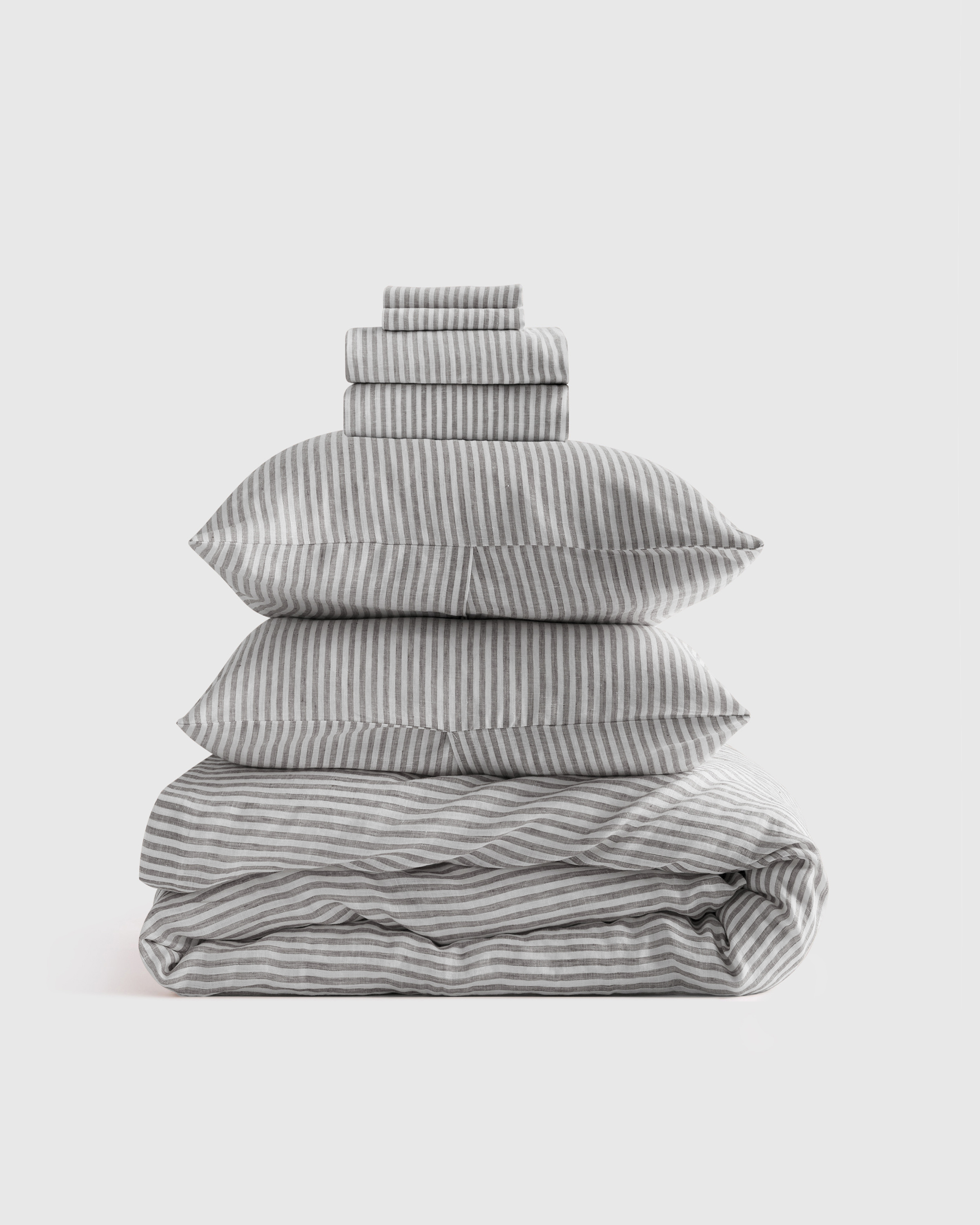 Grey/White Stripe European Linen Deluxe Bedding Bundle