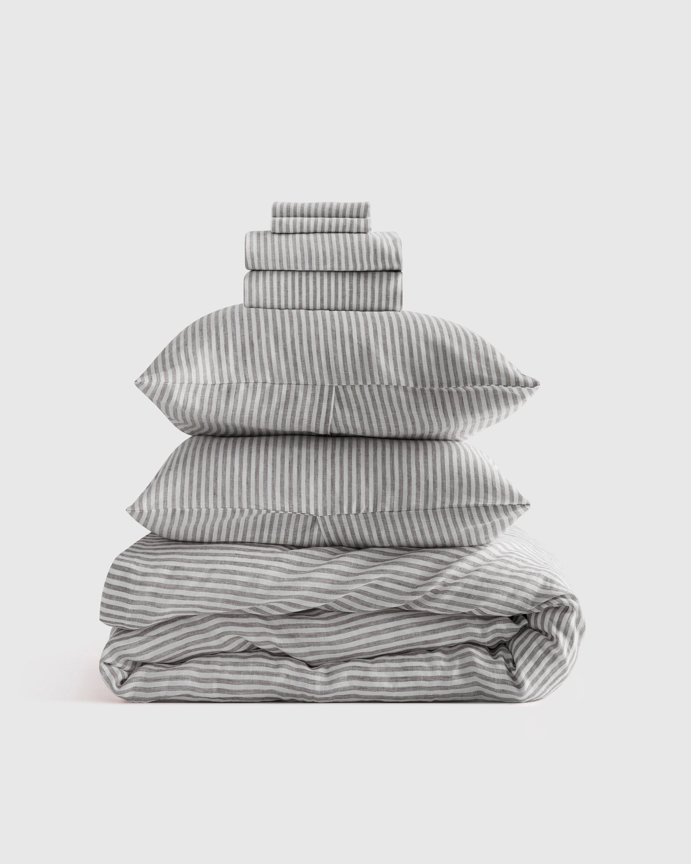 European Linen Stripe Sheet Set, Cal King, Grey/White Stripe