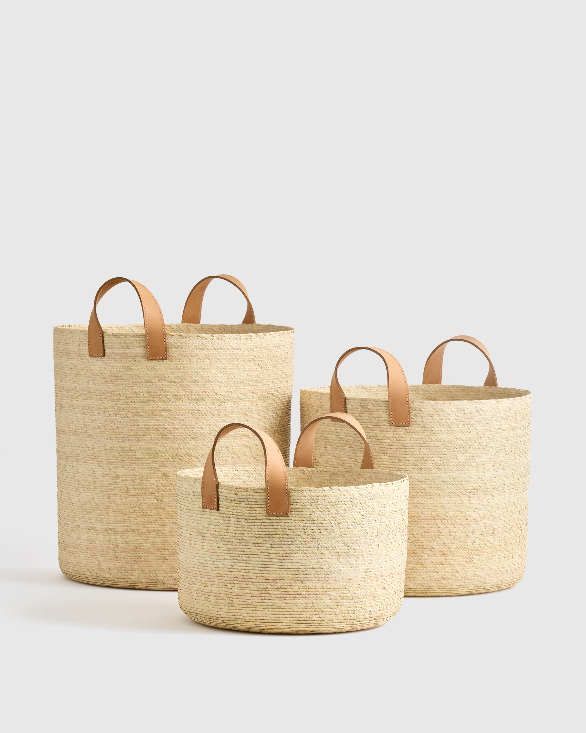 Natural Handwoven Round Palm Baskets (Set of 3)