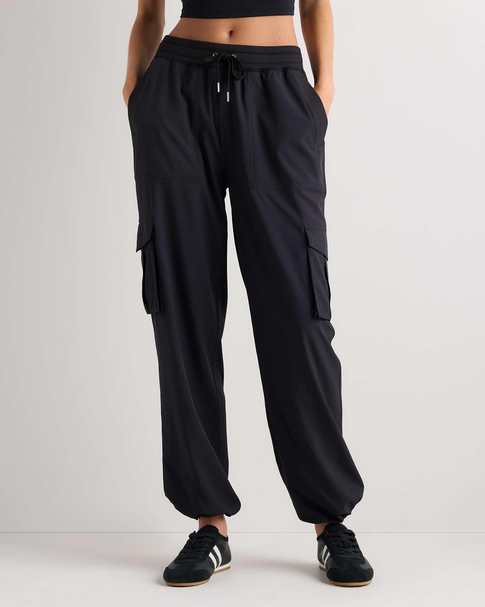 Black Performance Tech Cargo Mid-Rise Pants