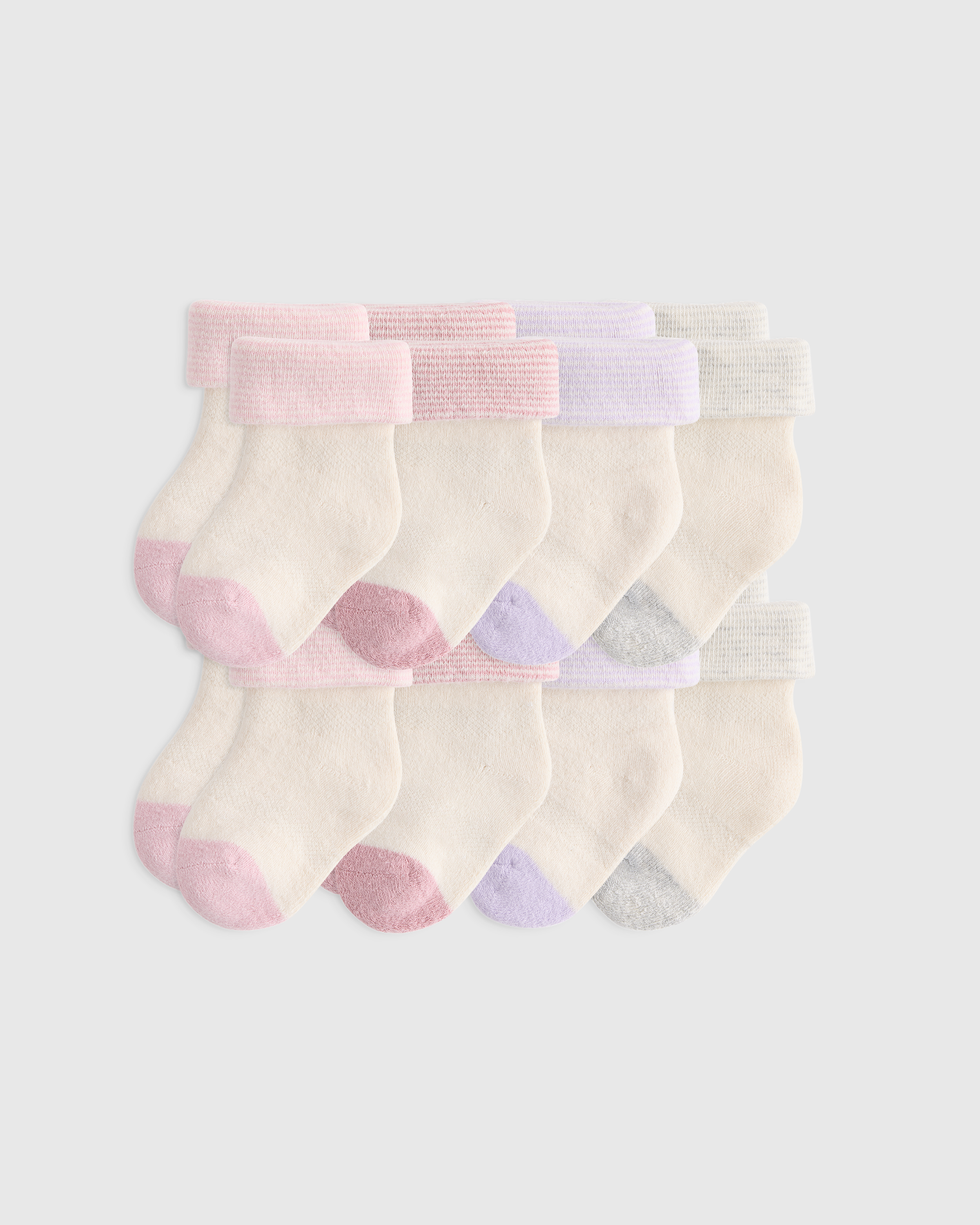 Pink/Blue Multi Organic Cotton Fold Over Socks 8-Pack
