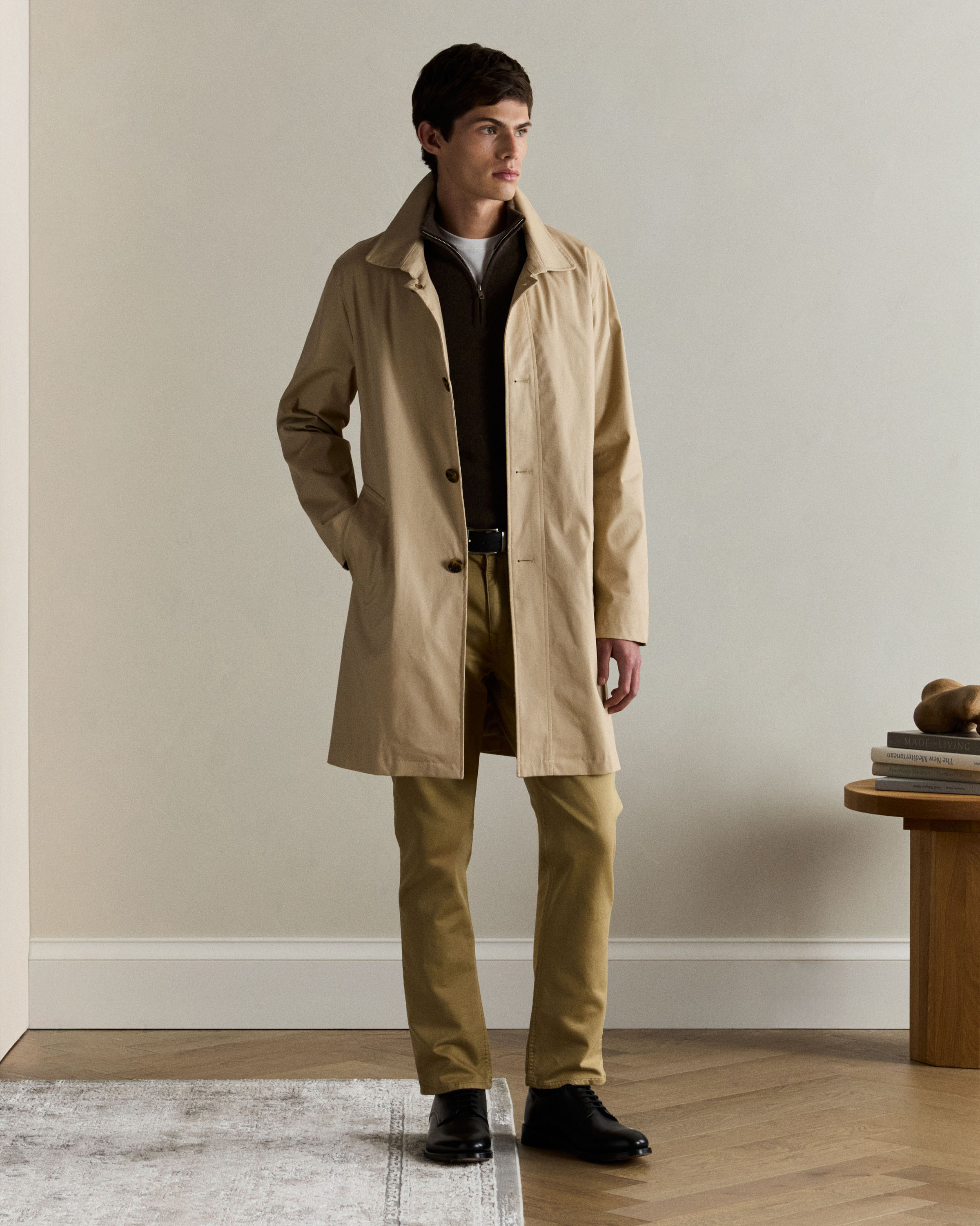 Men's Comfort Stretch Trench Coat in Light Khaki