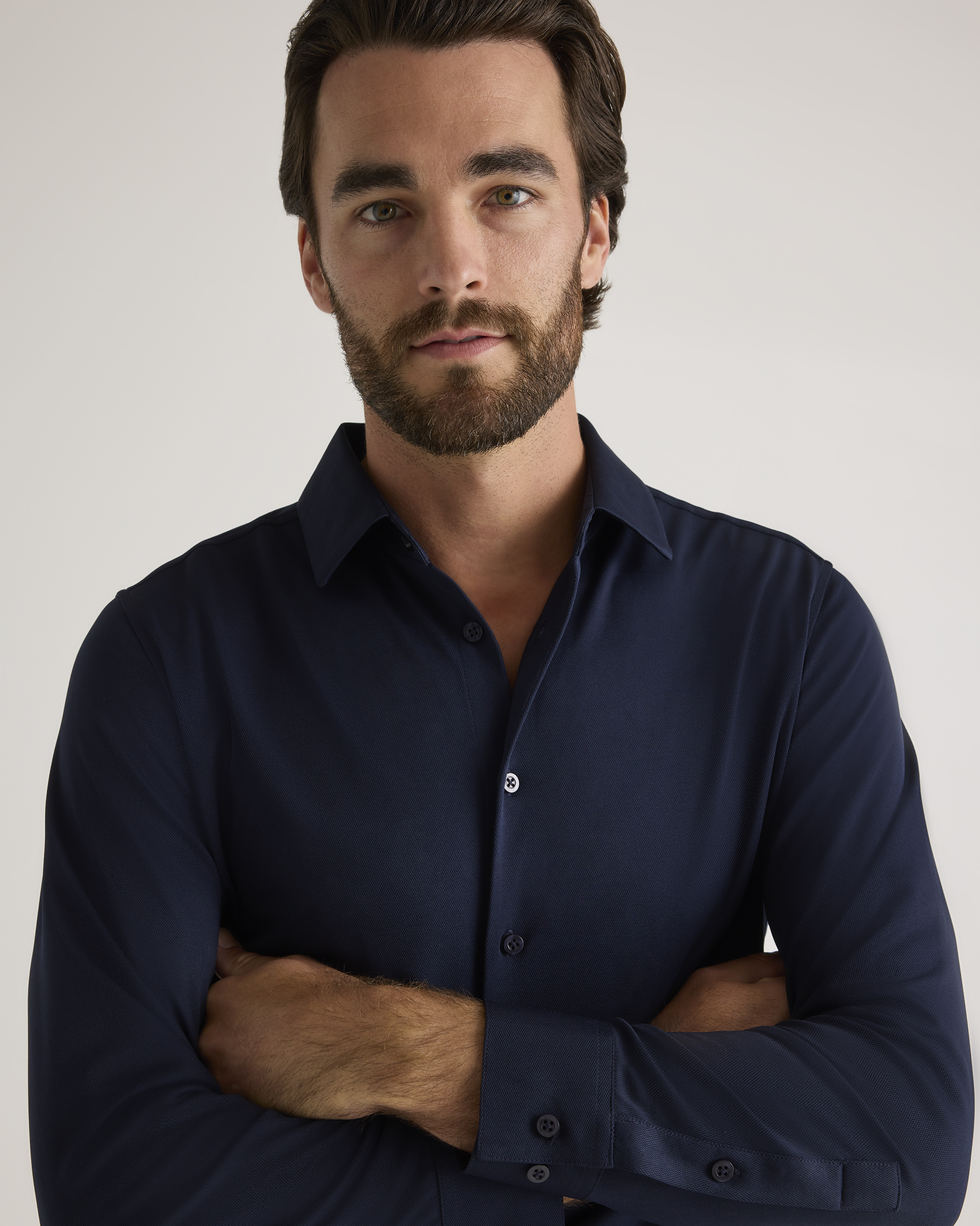 Commuter Stretch Pique Long Sleeve Button Down in Navy