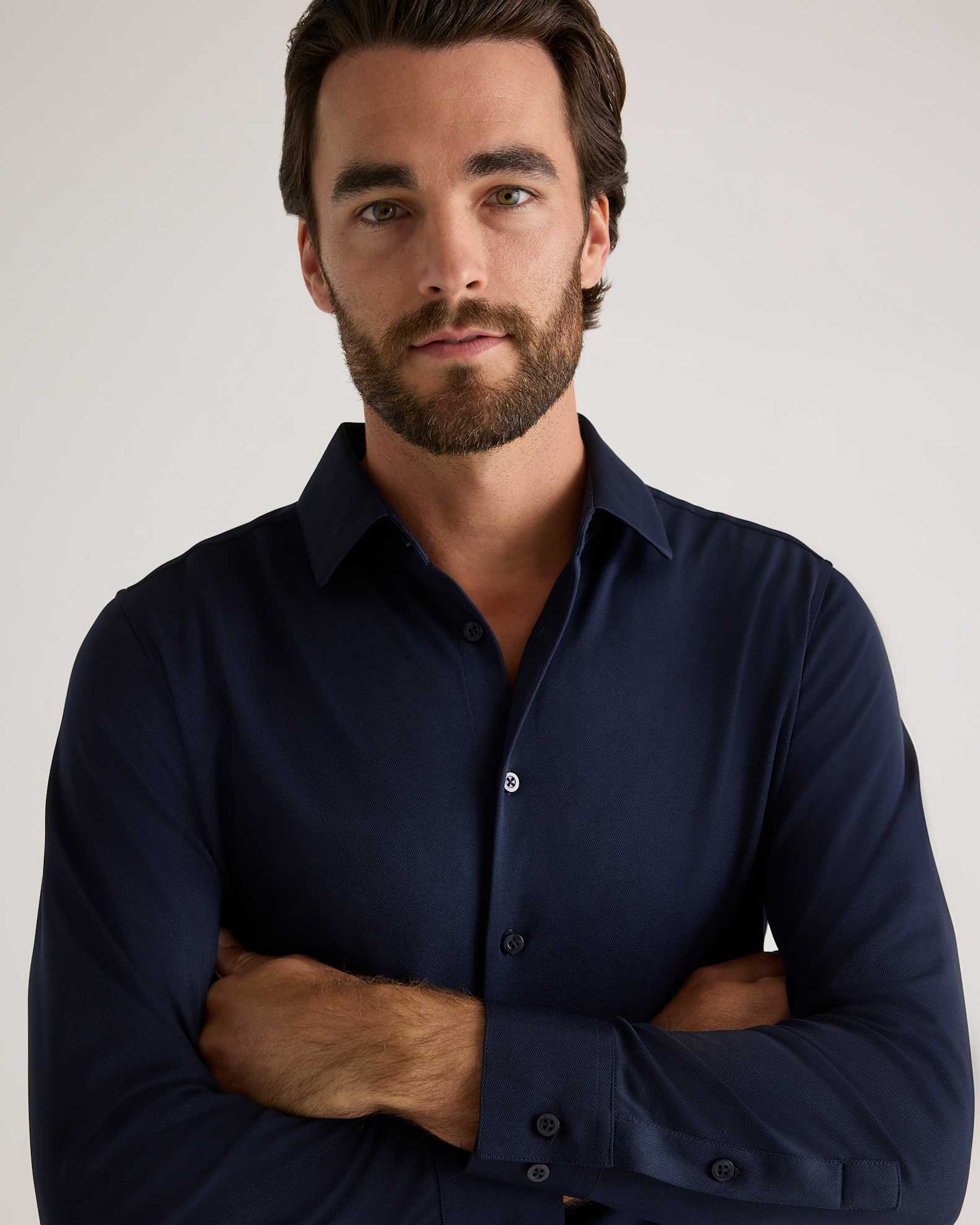 Commuter Stretch Pique Long Sleeve Button Down in Navy Commuter Stretch Pique Long Sleeve Button Down in Navy