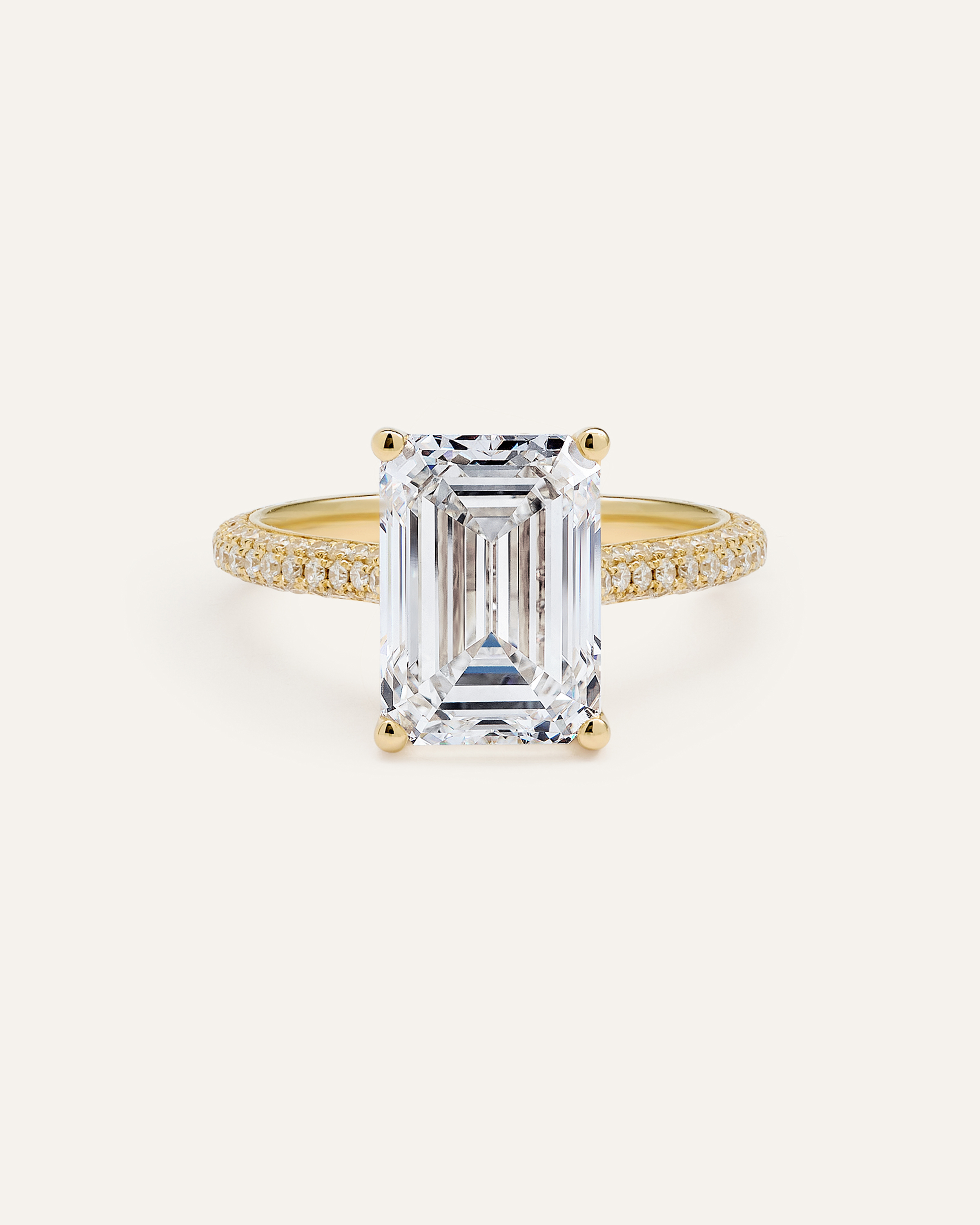 Yellow Gold Lab Grown Diamond Emerald Pave Cathedral Engagement Ring