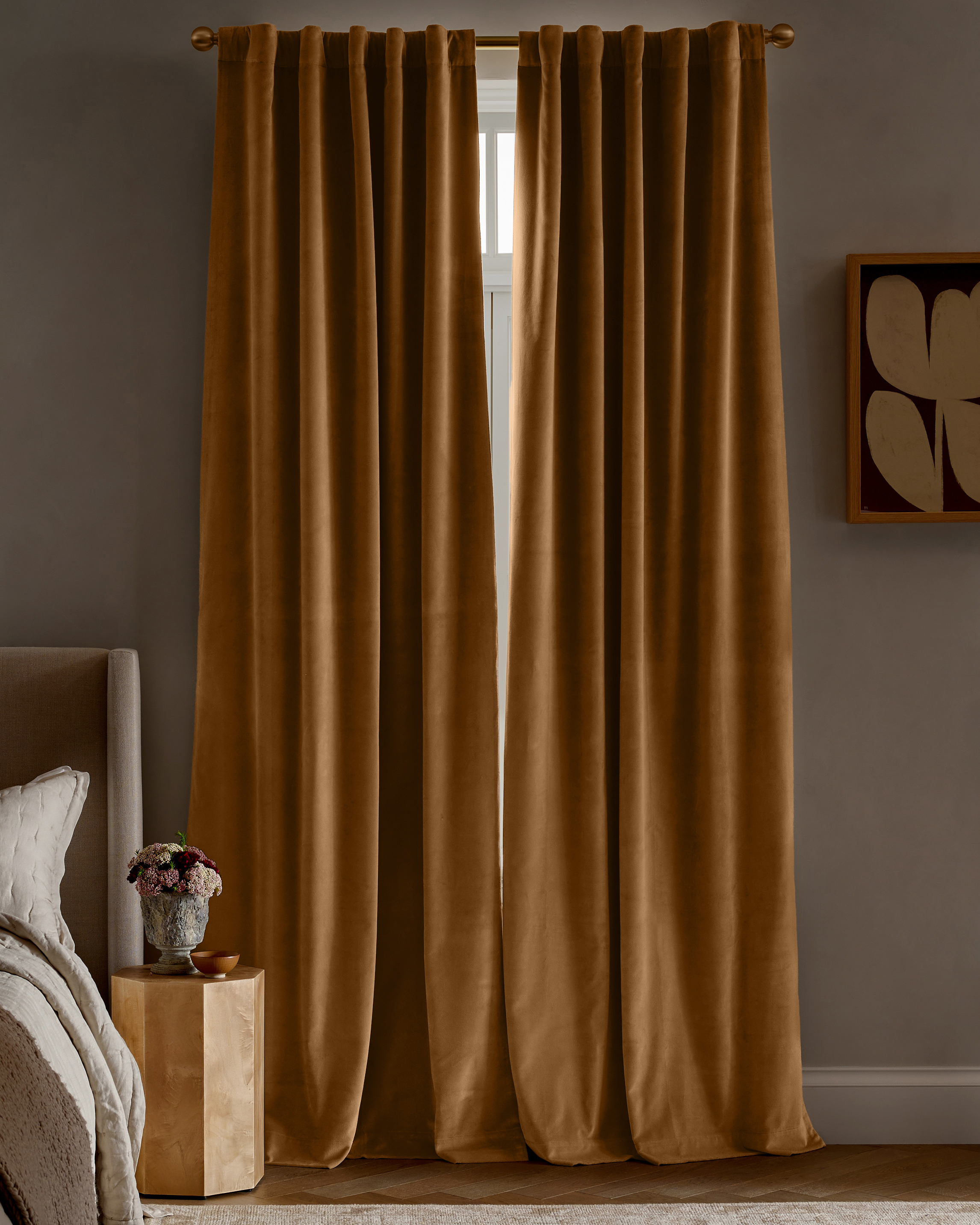 Camel Cotton Velvet True Blackout Curtain