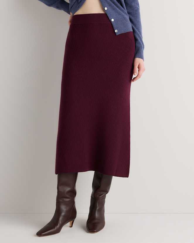 Barolo Burgundy Australian Merino Wool Midi Skirt
