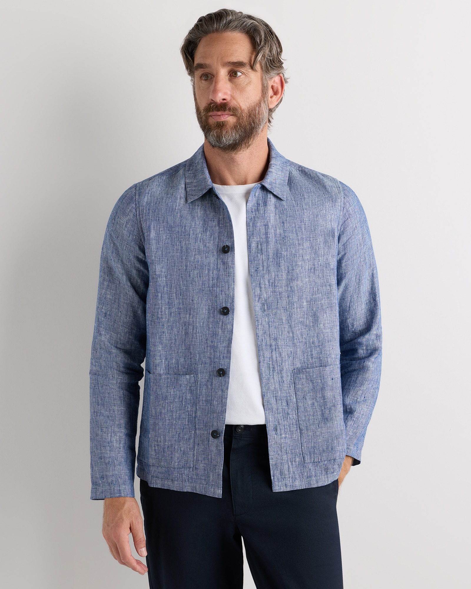 Chambray Blue 100% European Linen Chore Jacket