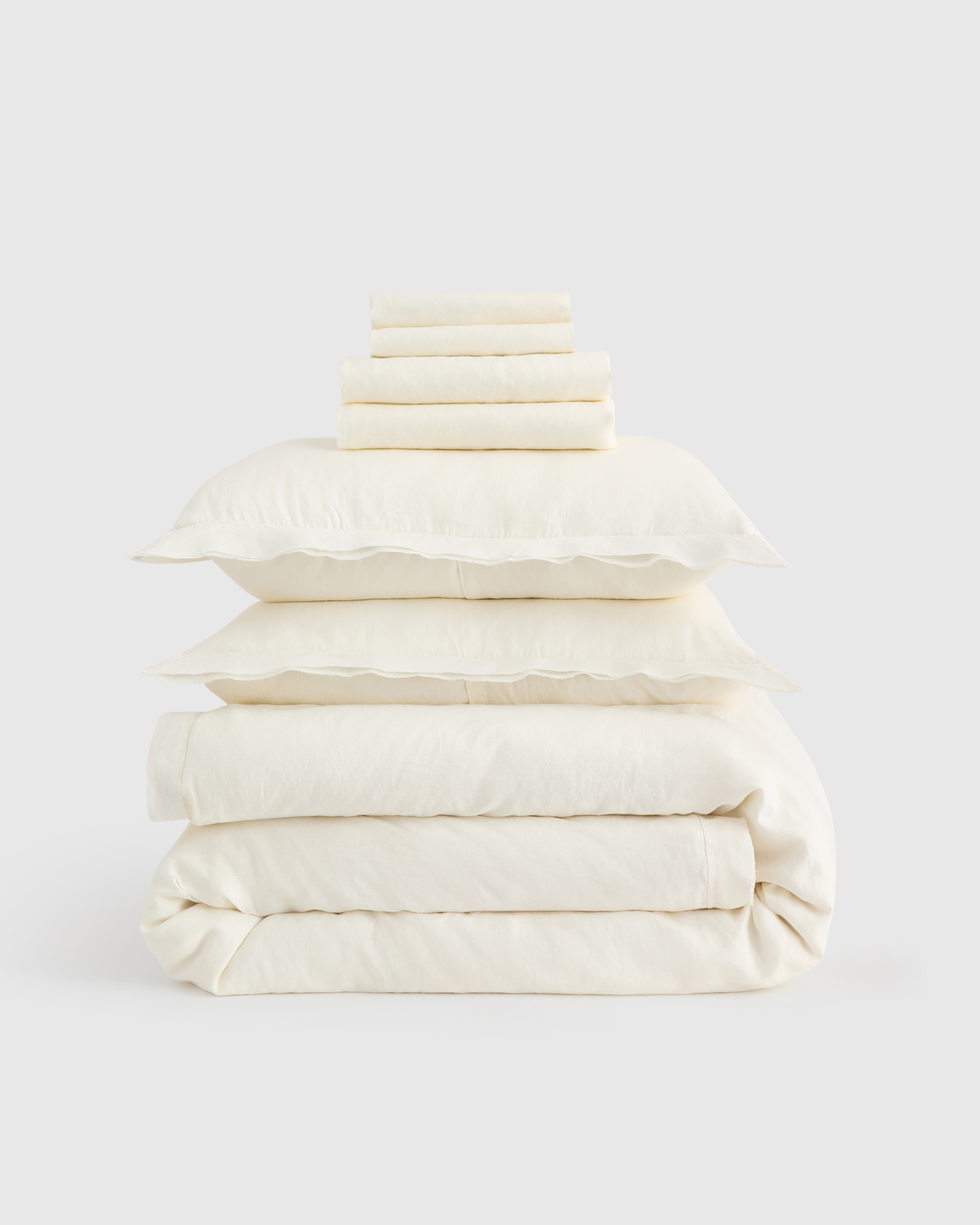 Ivory European Linen Double Flange Deluxe Bedding Bundle