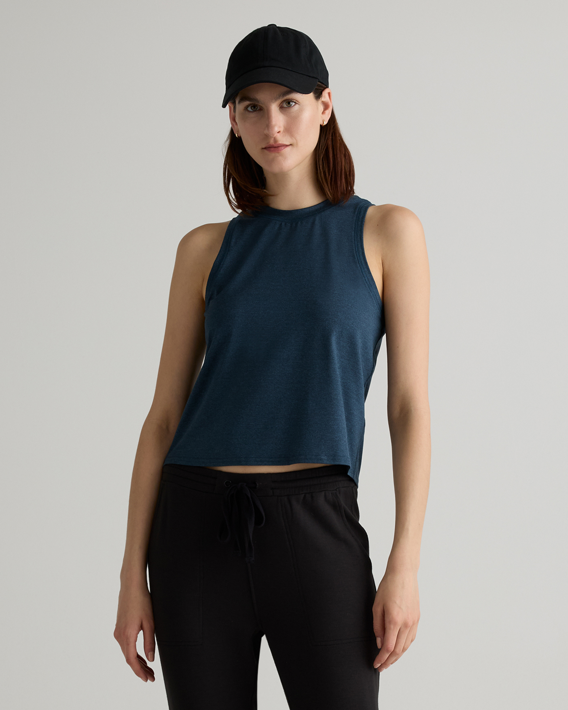 Heather Ocean Navy Flowknit Breeze High-Neck Tank