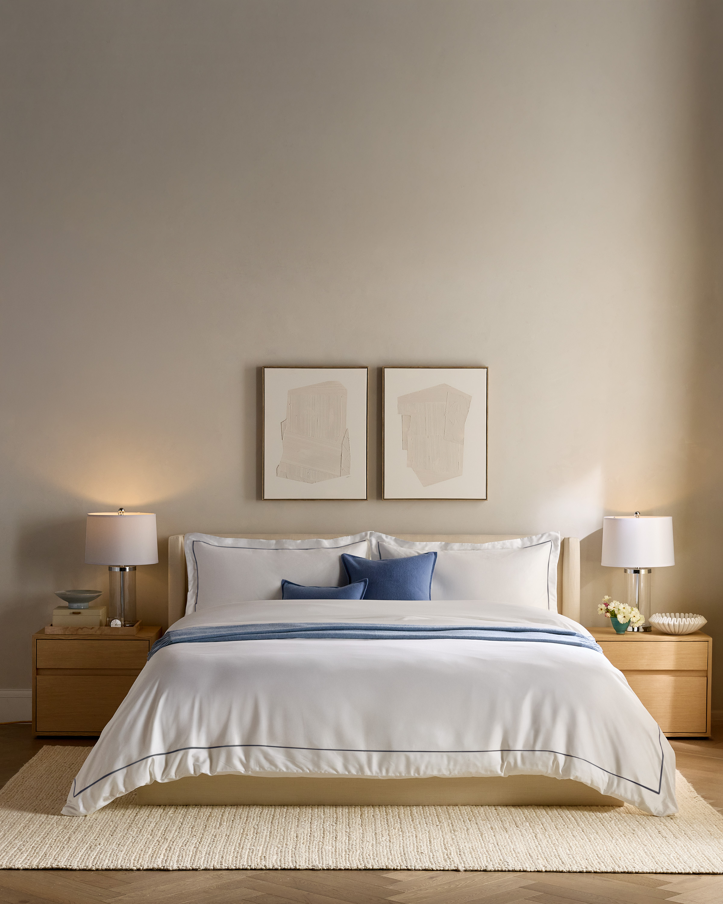 White/Mineral Signature Giza Cotton Sateen Embroidered Deluxe Bedding Bundle