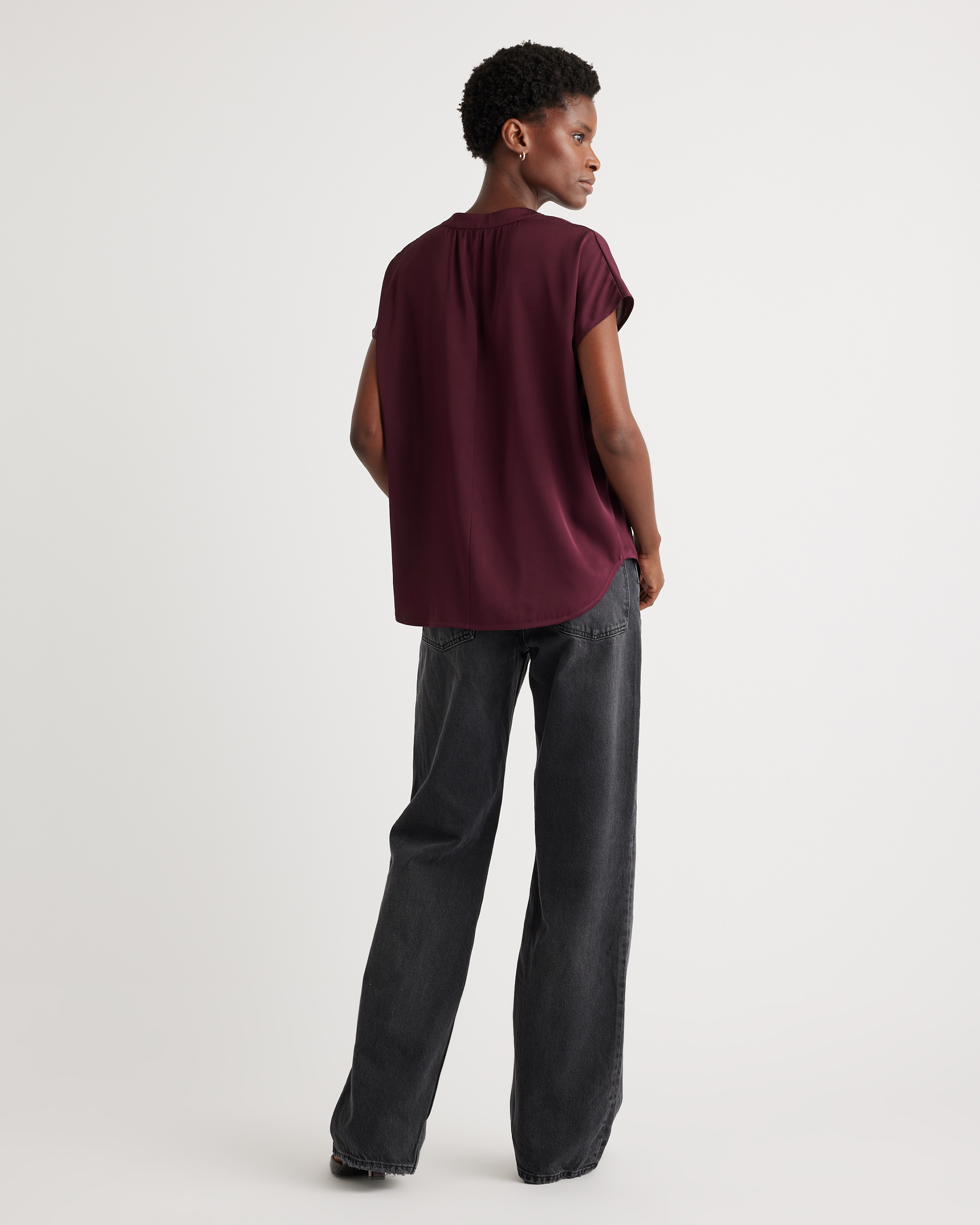 Women's Washable Stretch Silk Dolman Sleeve Blouse in Wine Tasting Red