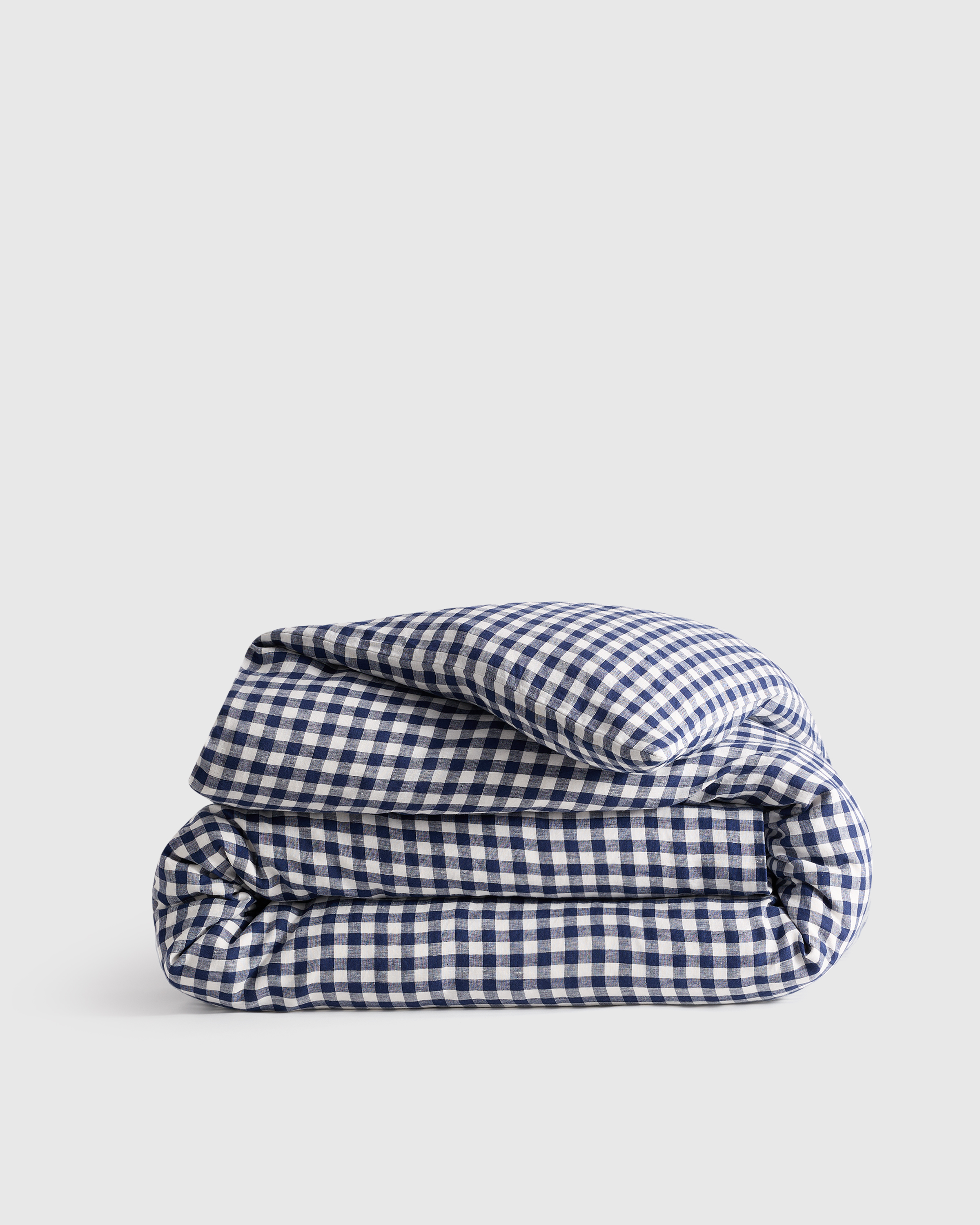 Navy European Linen Gingham Duvet Cover