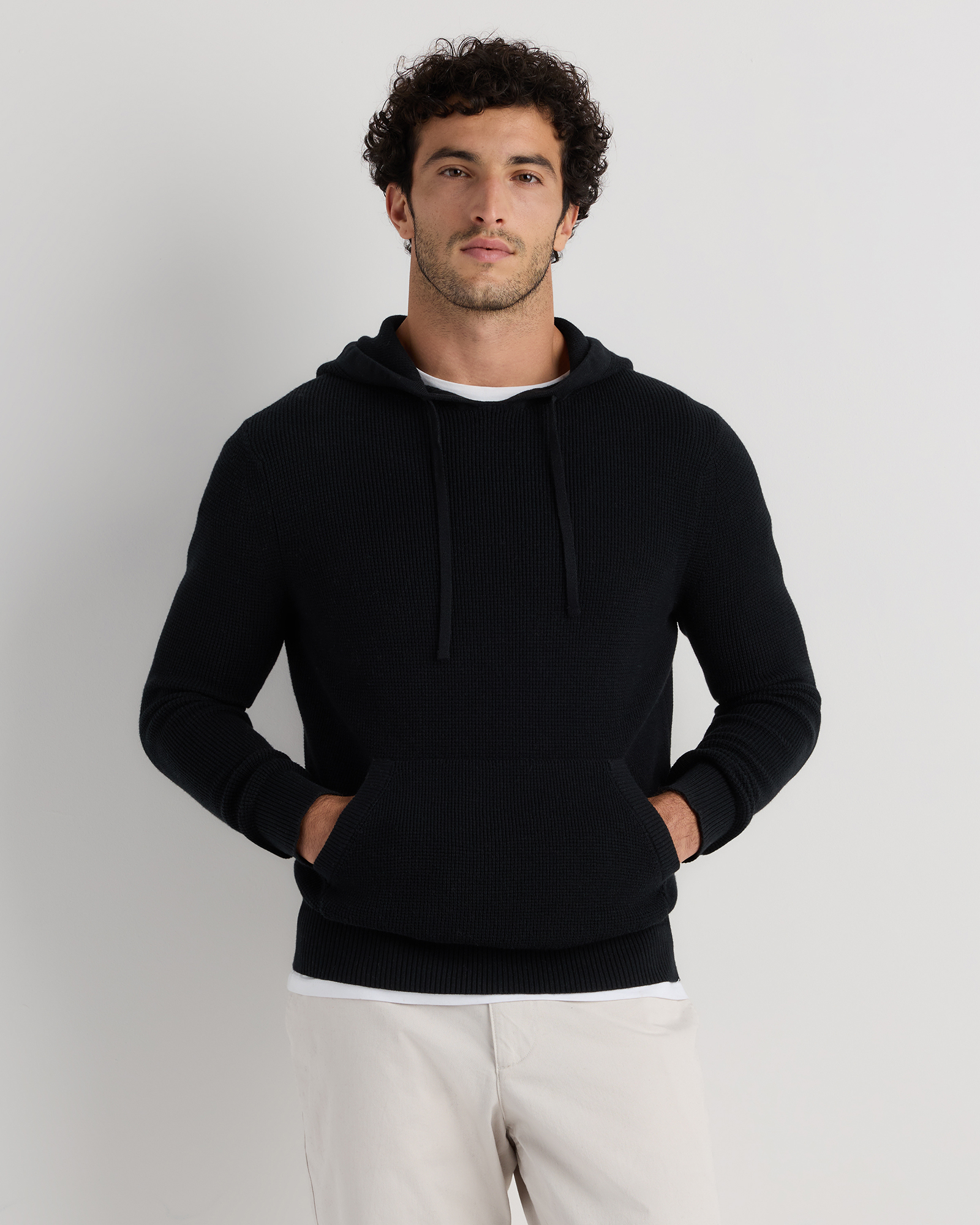 Black Organic Cotton Cashmere Waffle Hoodie