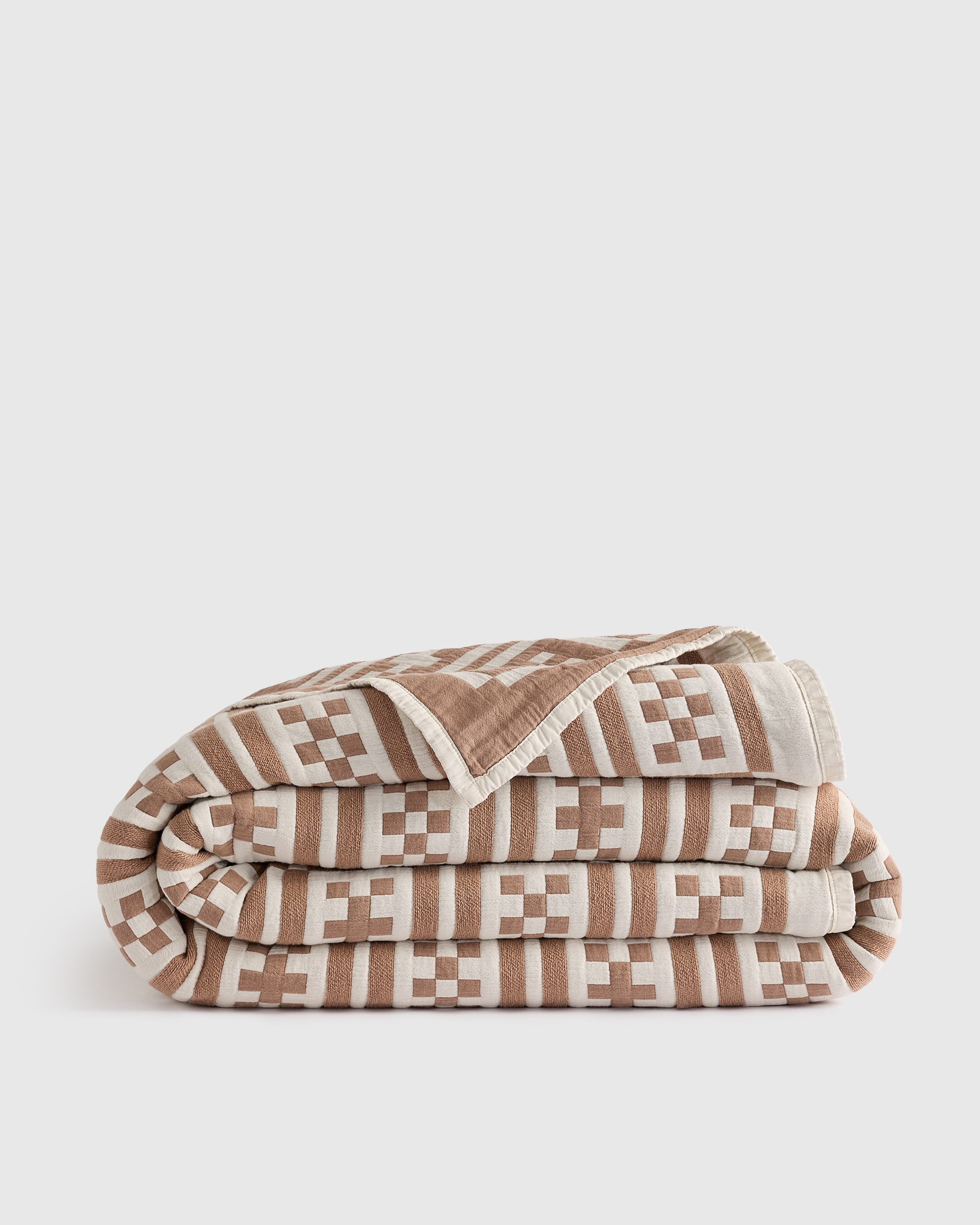 Latte Organic Cotton Jacquard Geo Coverlet