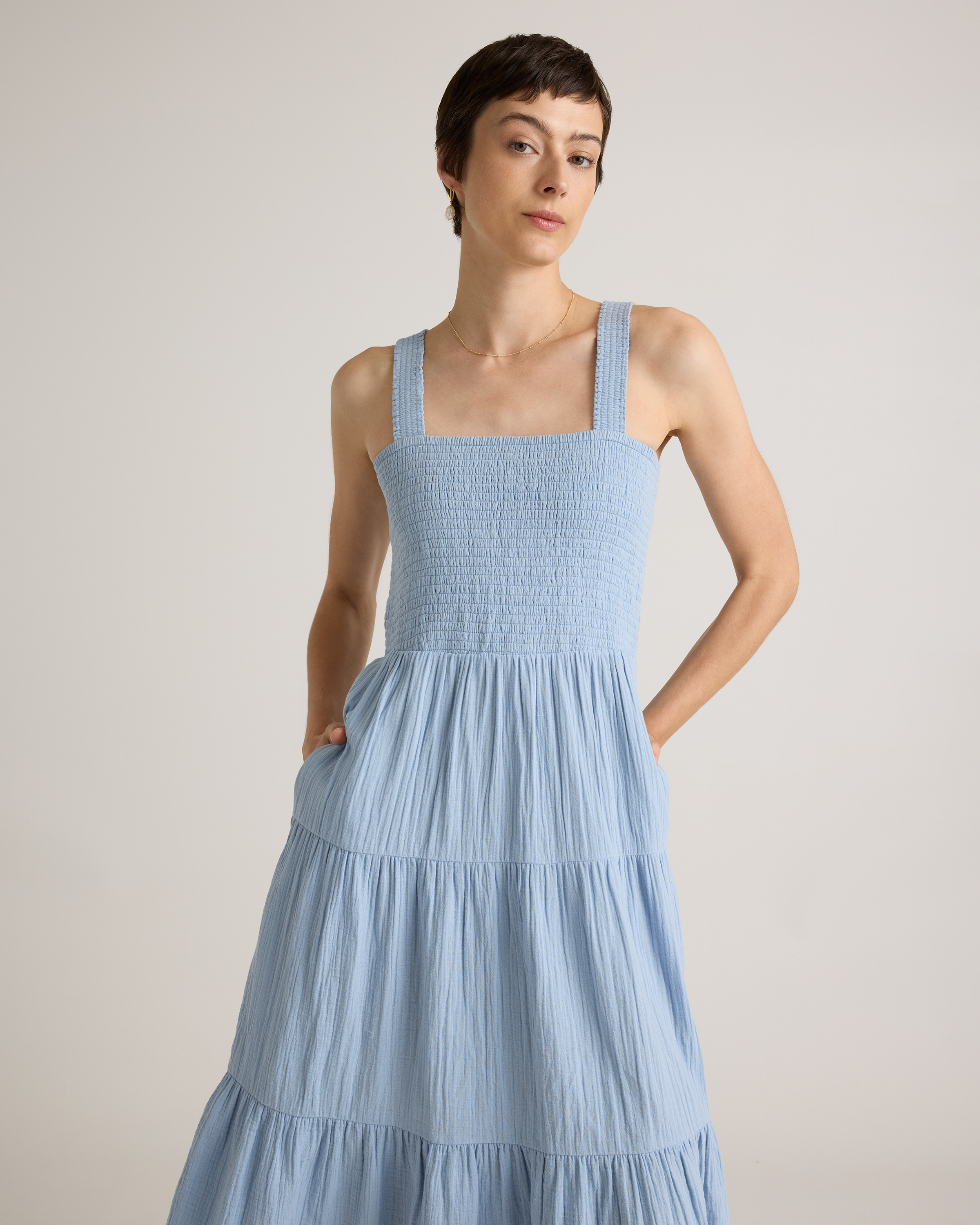 cotton light blue dress Del Monte Midi Cotton Dress Slate Blue (L)