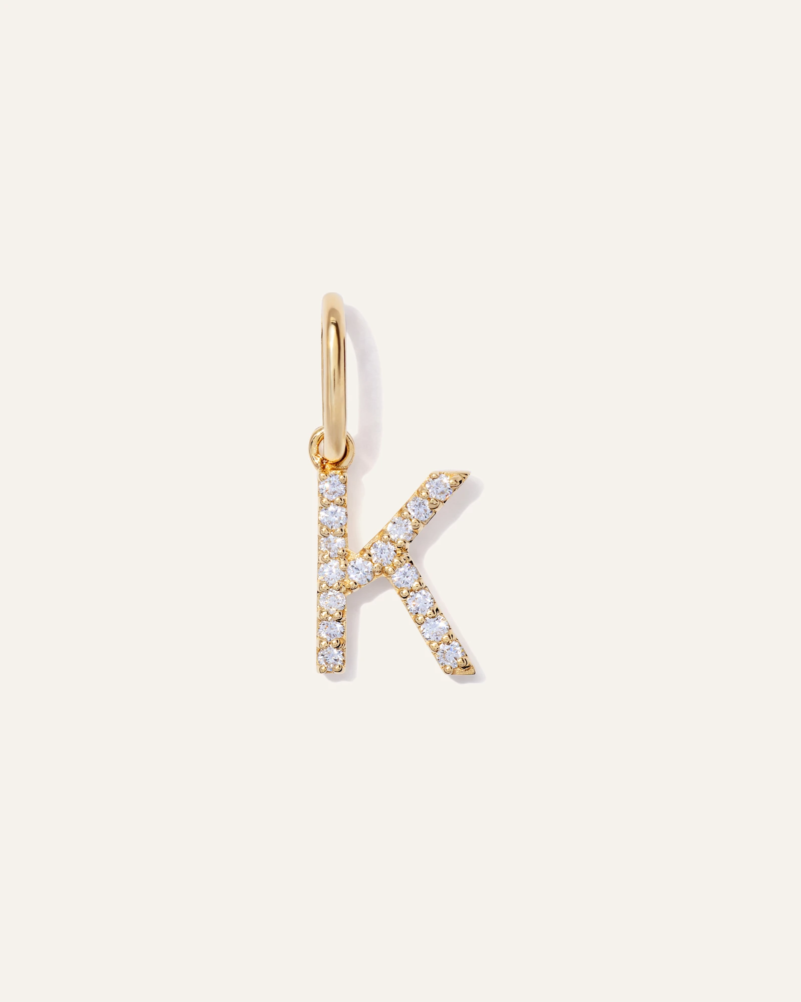 14K Gold Diamond Letter Charm - K in Yellow Gold