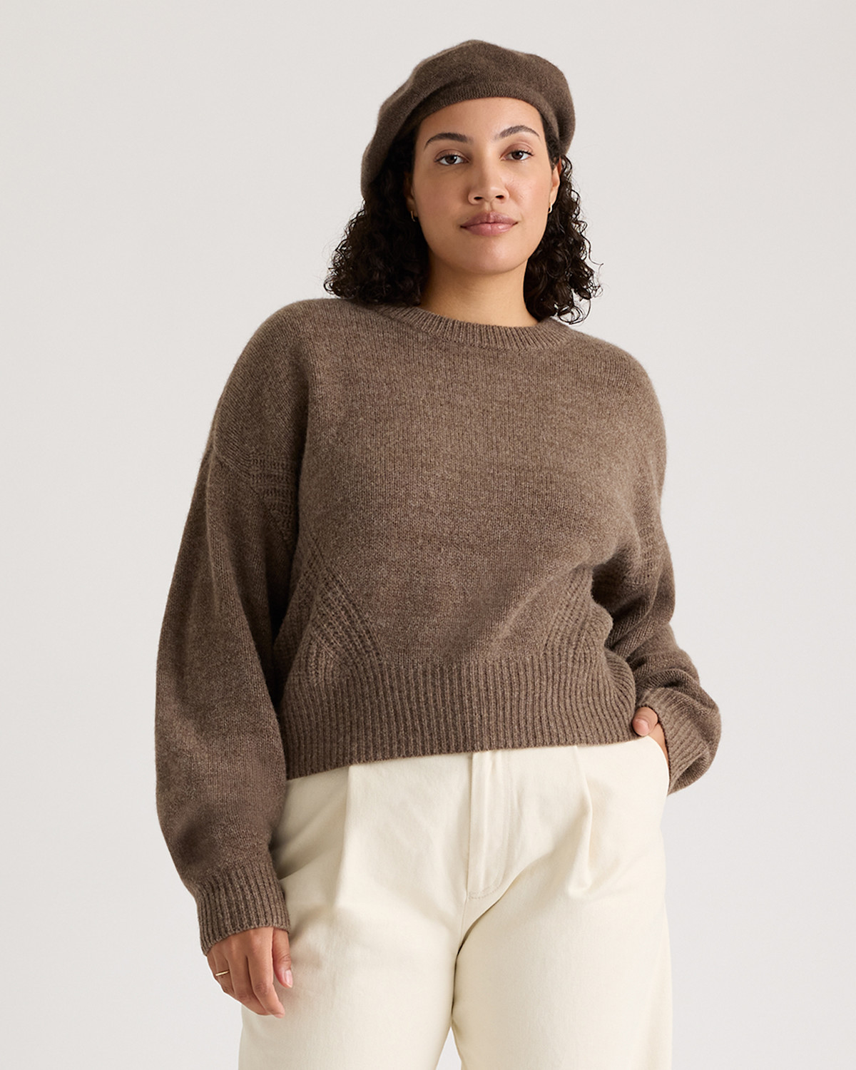 Quince 100% Yak Wool Pointelle Detail Relaxed Crew