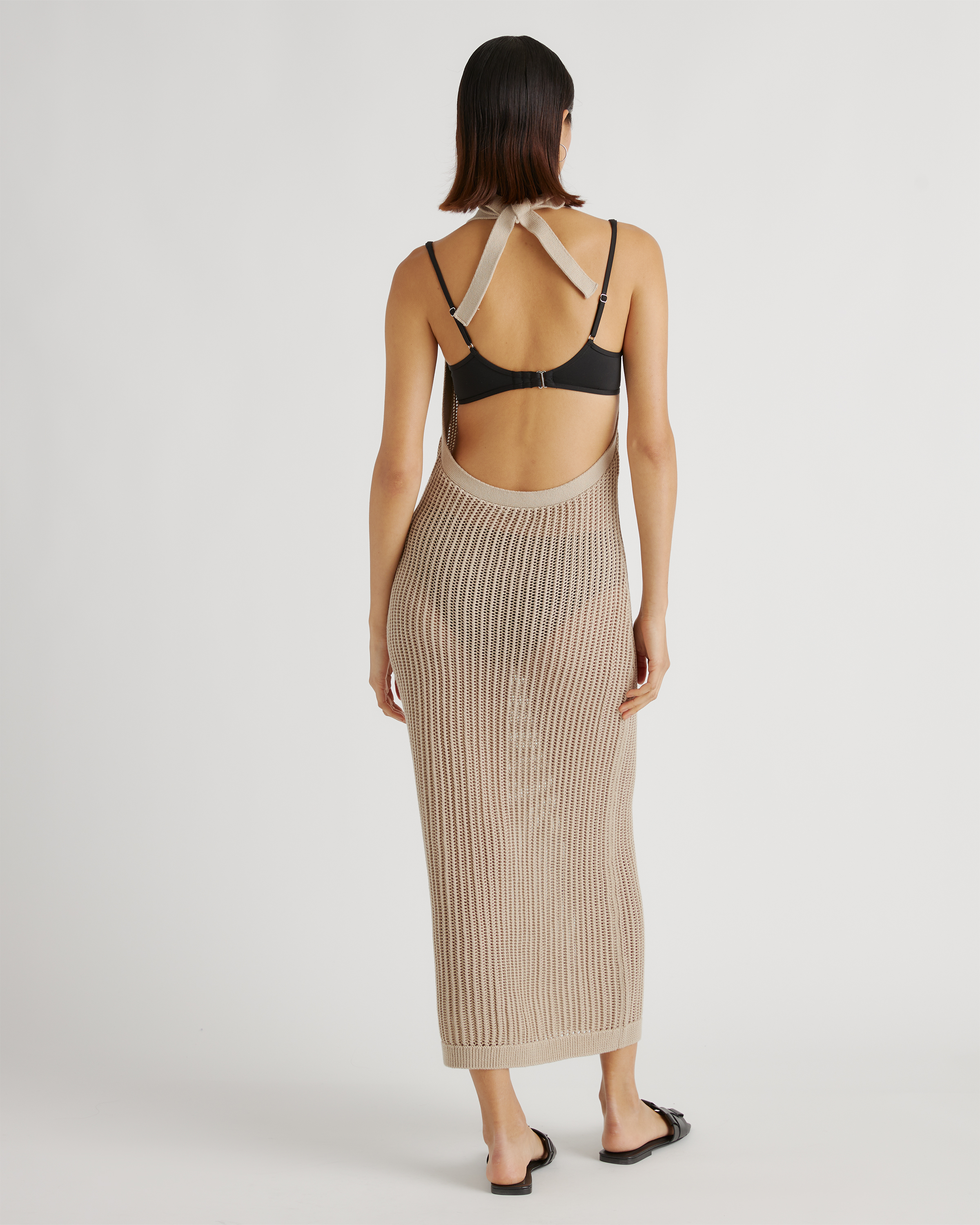 Quince Women's Open-Knit Cover-Up Maxi Dress, Size XL, Beige - 100% Organic Cotton, Perfect for Beach Days & Sightseeing