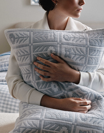 Blue Fog Organic Cotton Jacquard Floral Coverlet Set