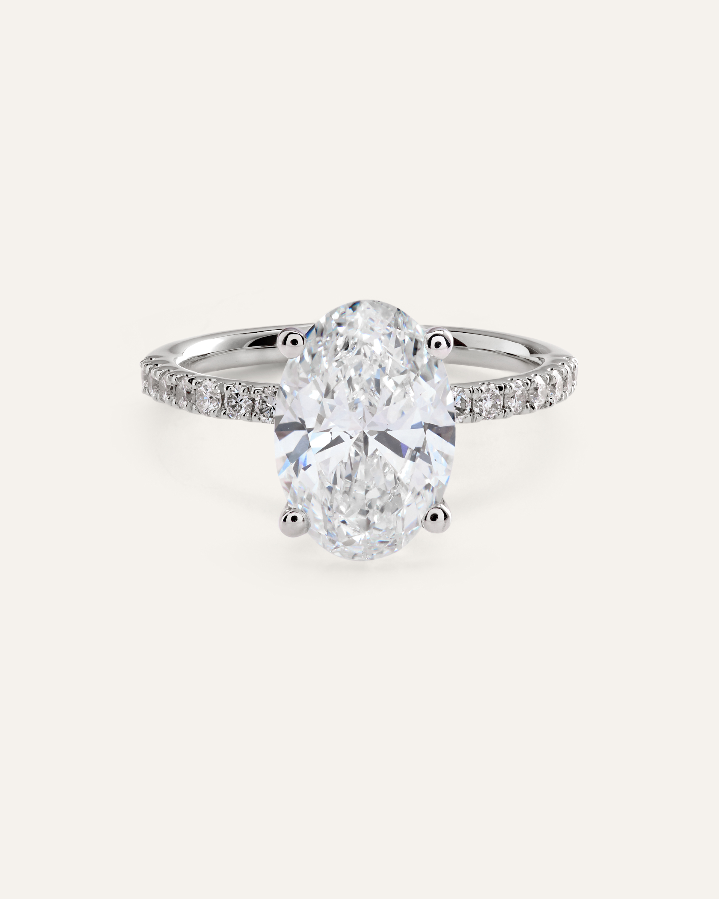 Platinum Lab Grown Diamond Oval Petite Pave Engagement Ring - 3ct
