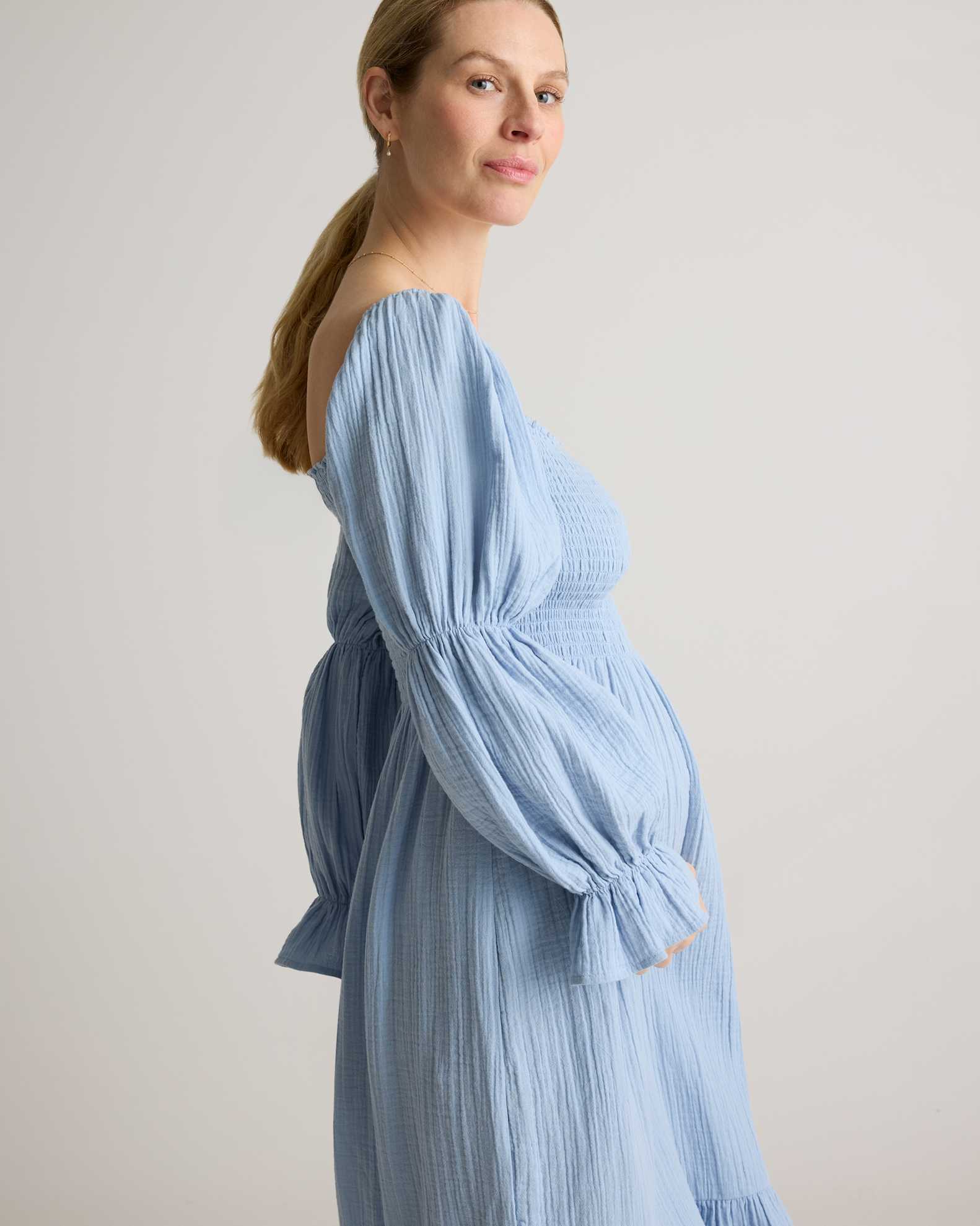 Women's Gauze Maternity Smocked Midi Dress in Ocean Breeze, Size XL, Organic Cotton by Quince Women's Gauze Maternity Smocked Midi Dress in Ocean Breeze, Size XL, Organic Cotton by Quince