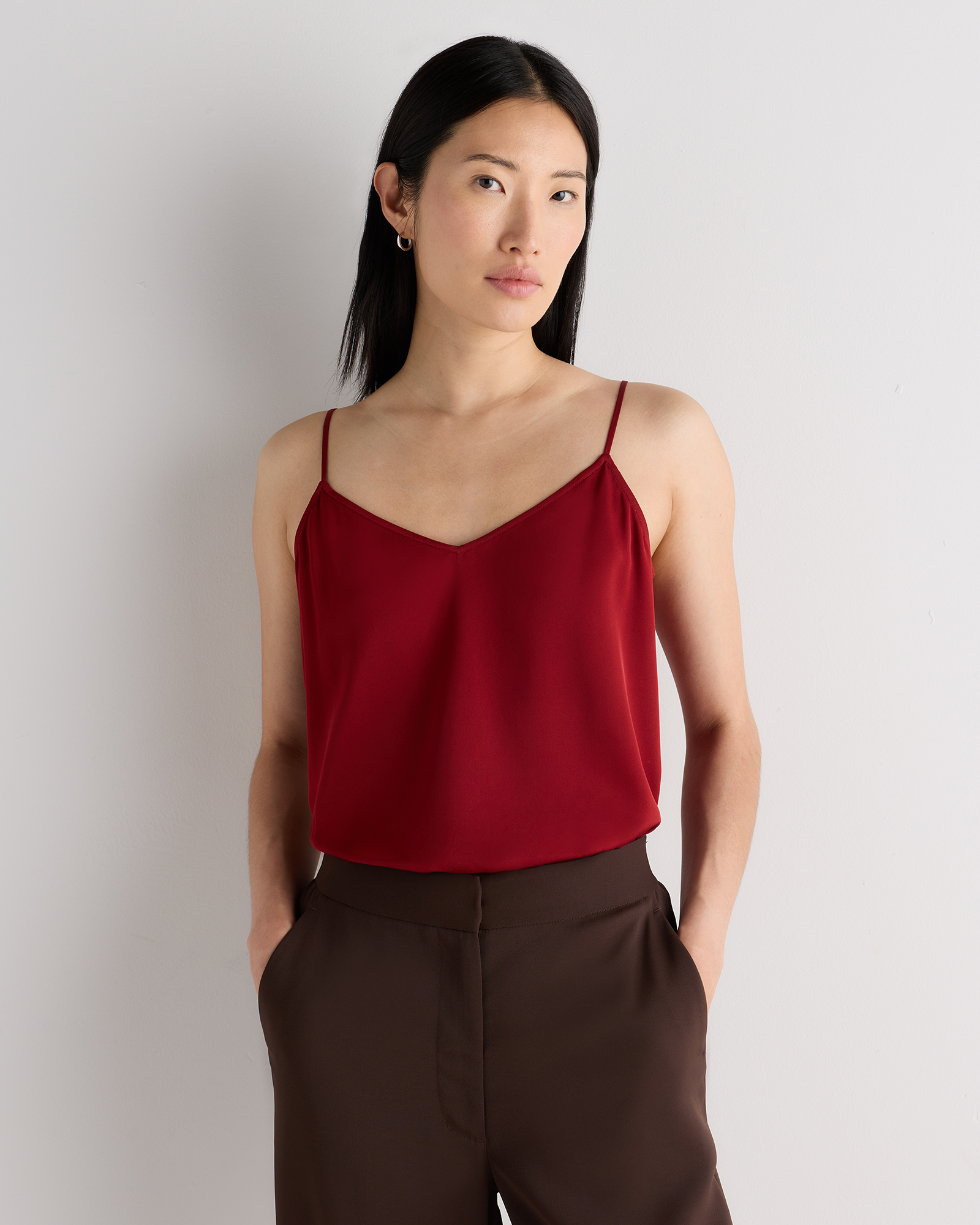 Clay Red Washable Stretch Silk V-Neck Cami
