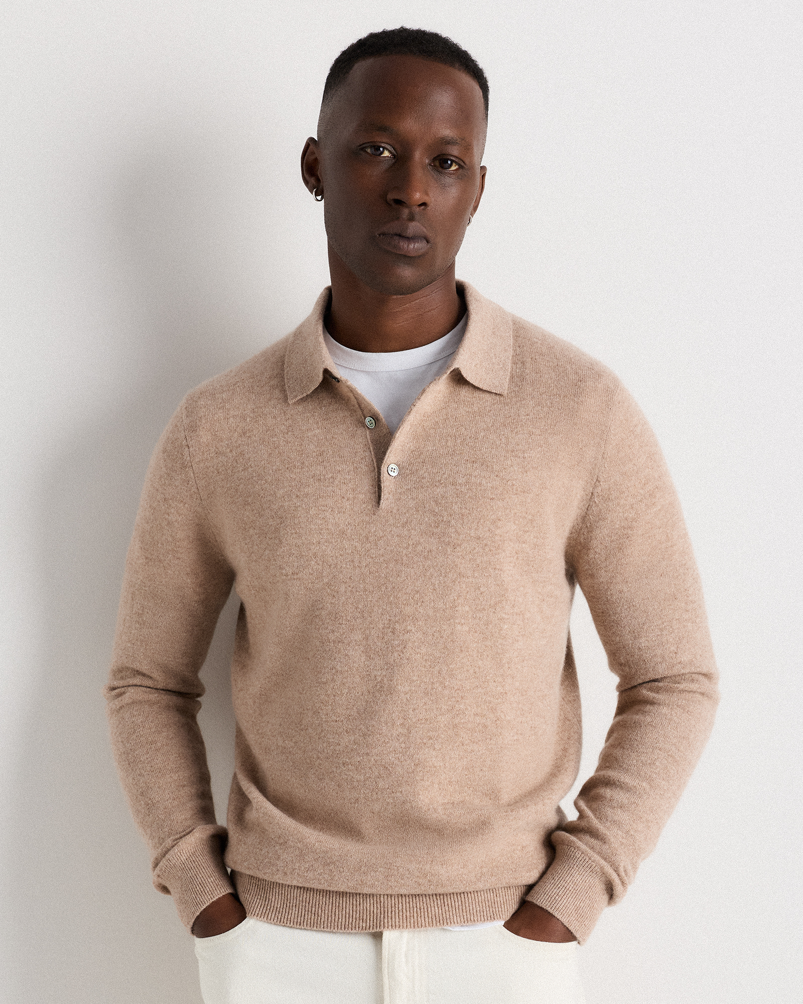 Oatmeal Mongolian Cashmere Polo Sweater