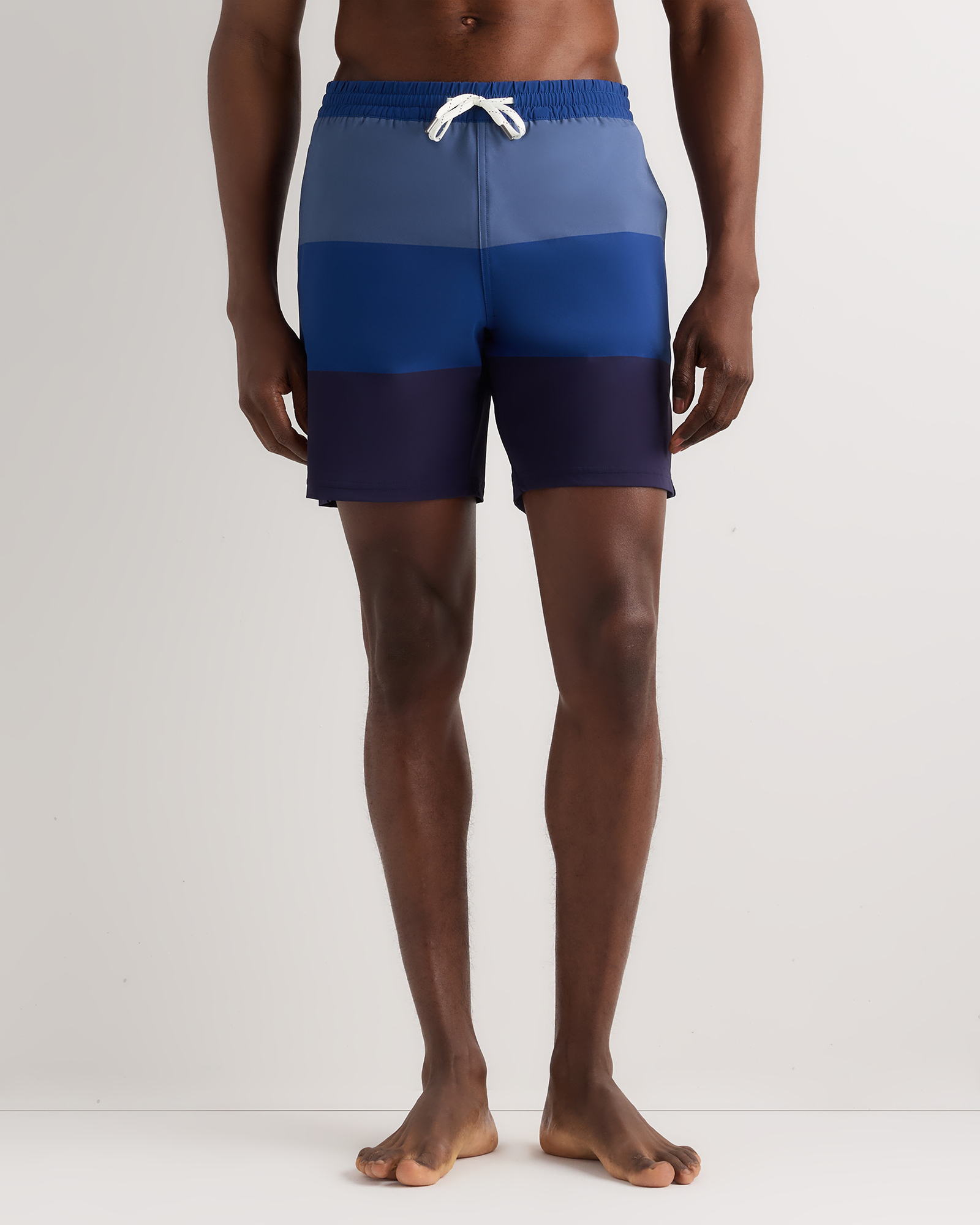 Blue Colorblock Italian Swim Trunks - 7"