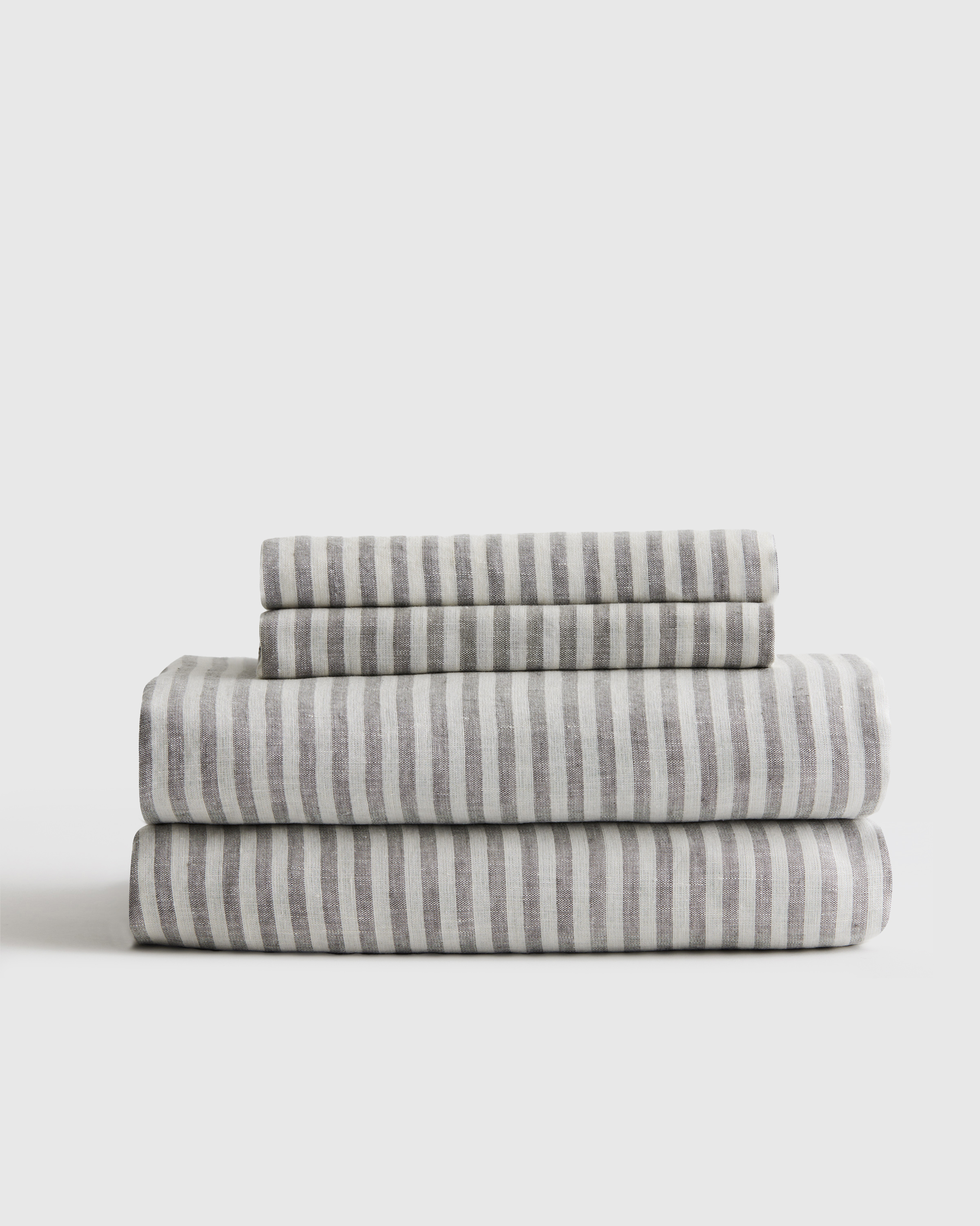 Grey/White Stripe European Linen Stripe Sheet Set