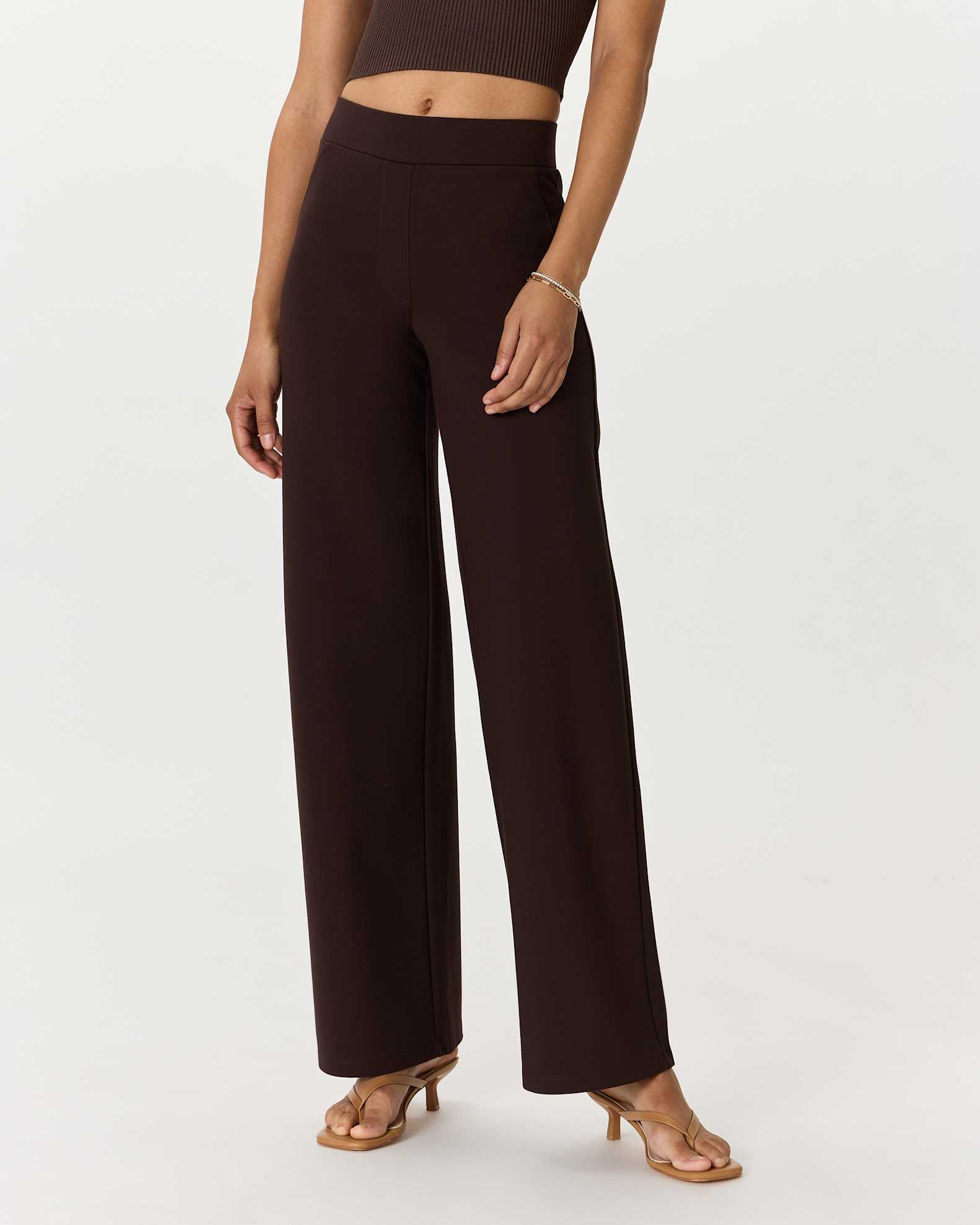 Ultra-Stretch Ponte Wide Leg Pants in Espresso