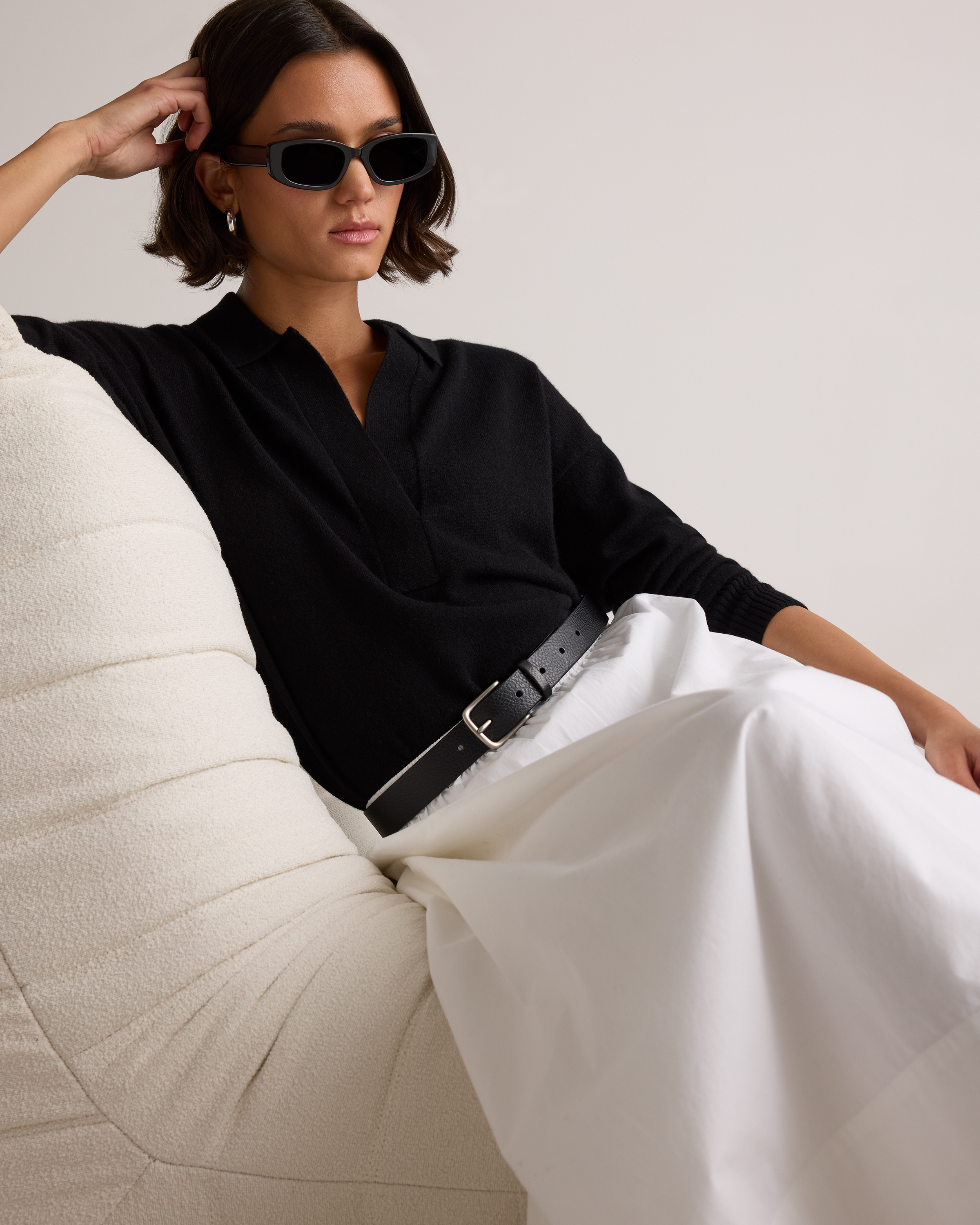 Women's Mongolian Cashmere Polo Sweater in Black