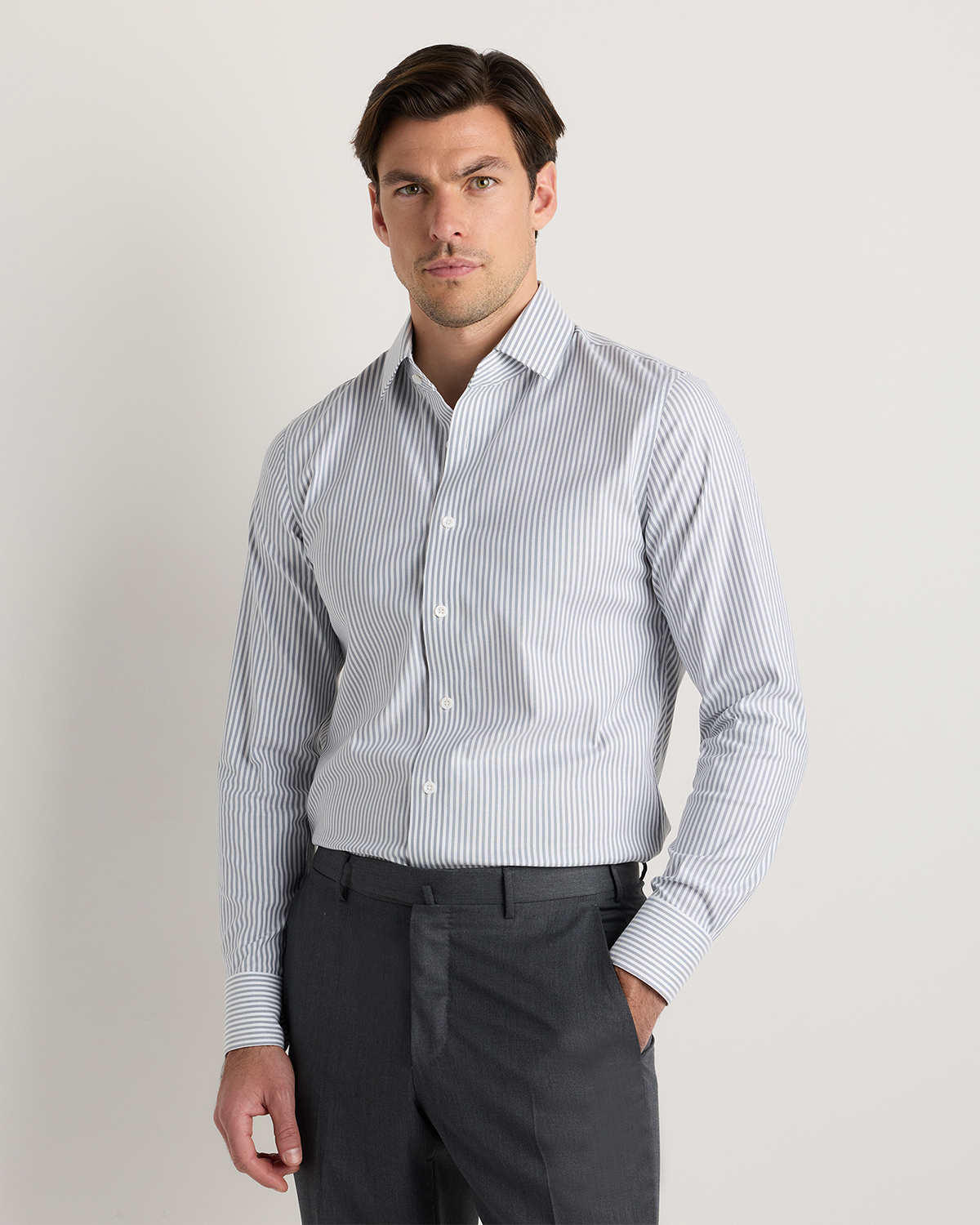 Grey Stripe Organic Cotton Oxford Non-Iron Dress Shirt