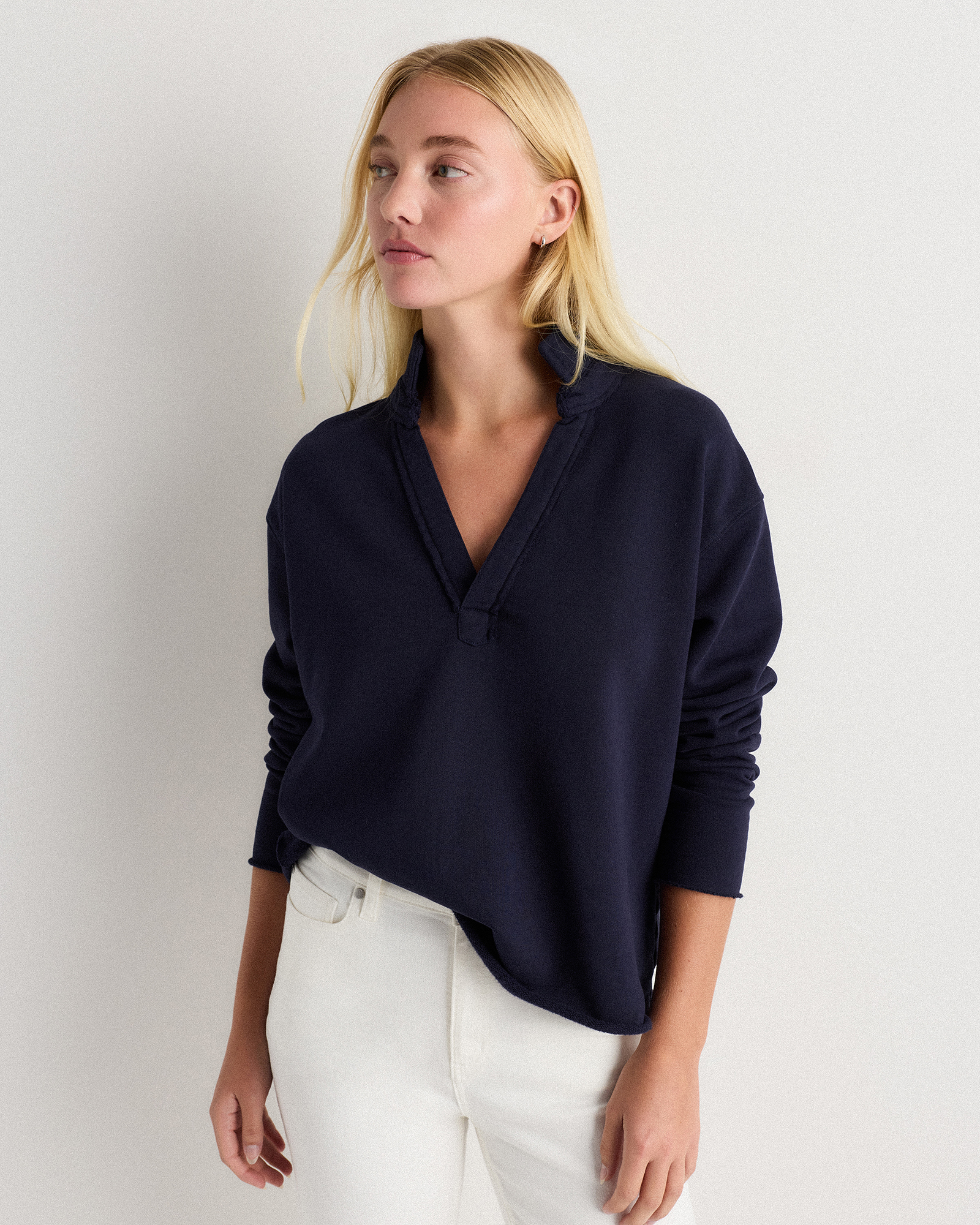 Deep Navy Organic French Terry Henley