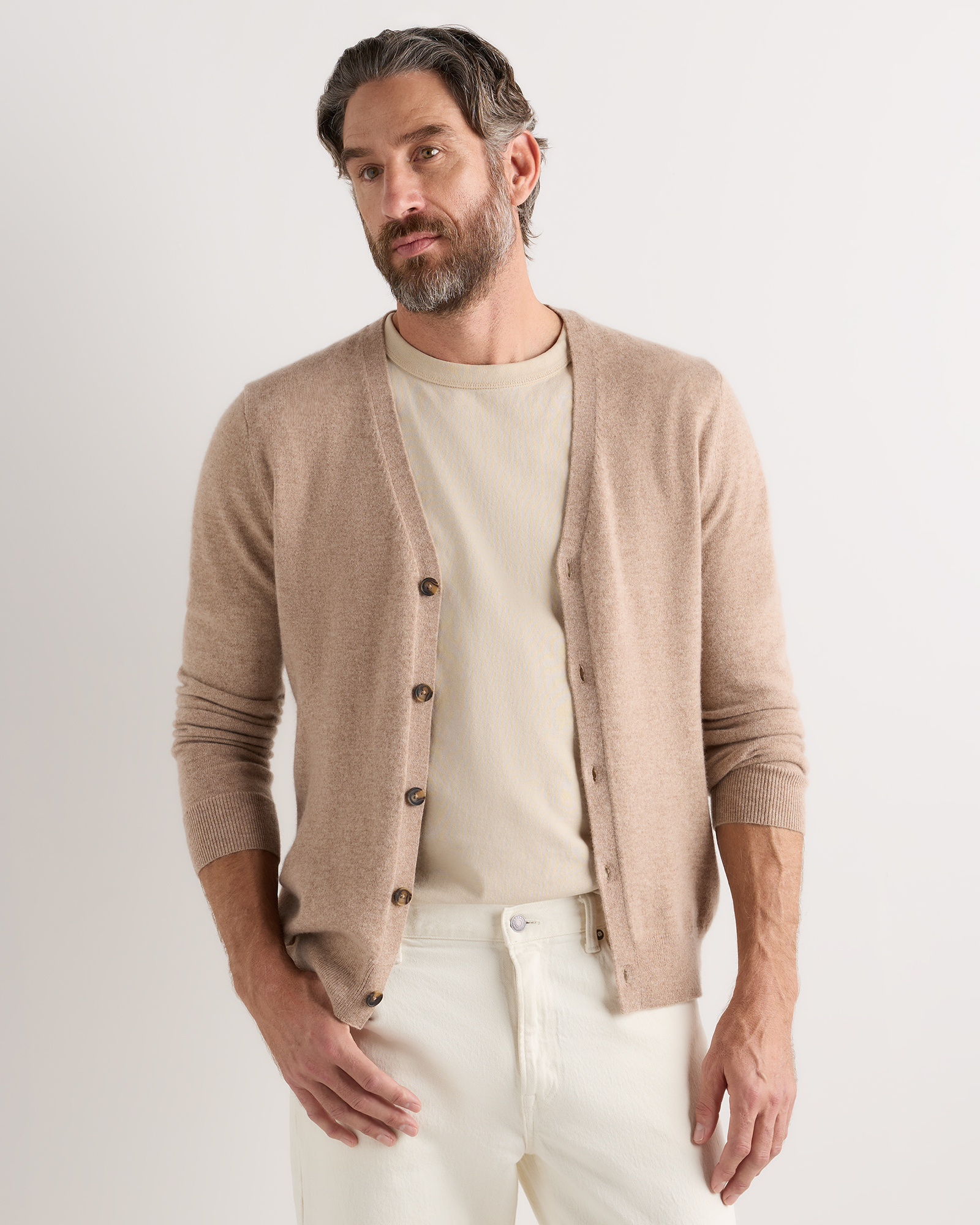 Oatmeal Mongolian Cashmere Cardigan Sweater