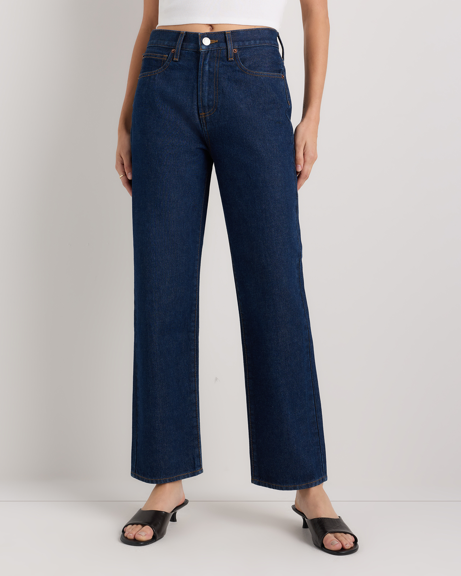 Rinsed Indigo Blue Bella Rigid Straight Jeans