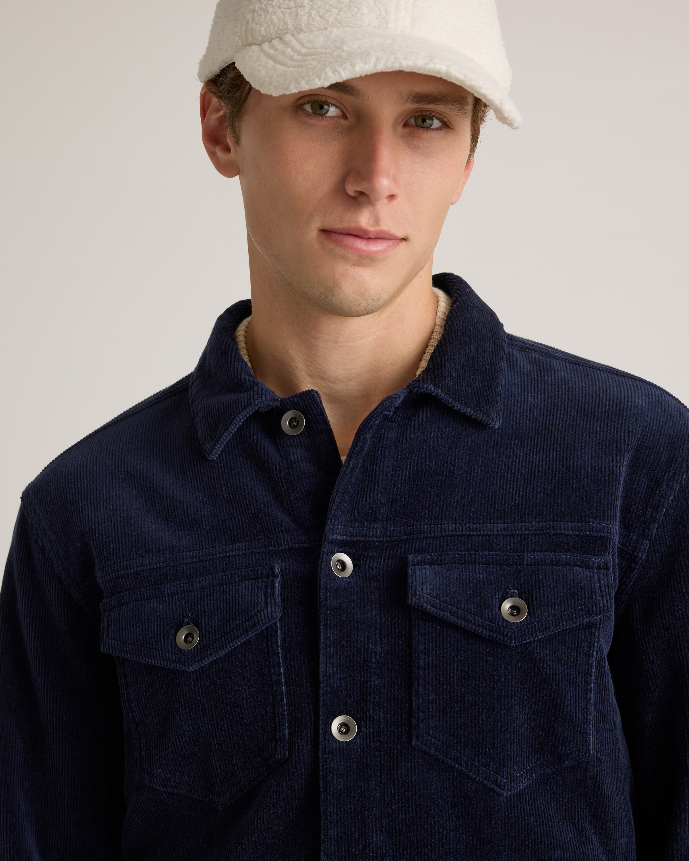 Organic Stretch Corduroy Trucker Jacket in Deep Navy