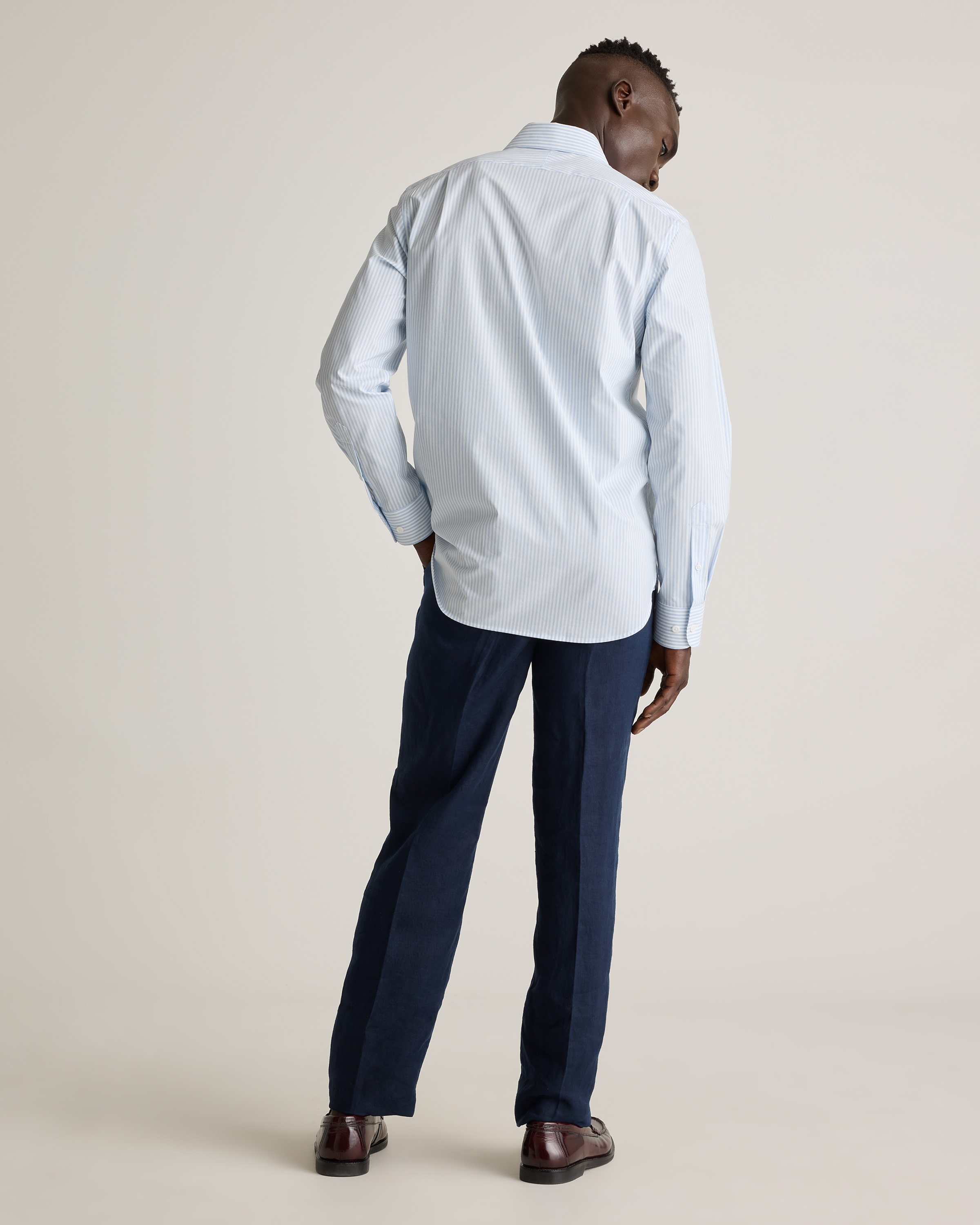 Men's Stretch Poplin Dress Shirt in Light Blue/White Stripe, Size Large, Organic Cotton by Quince