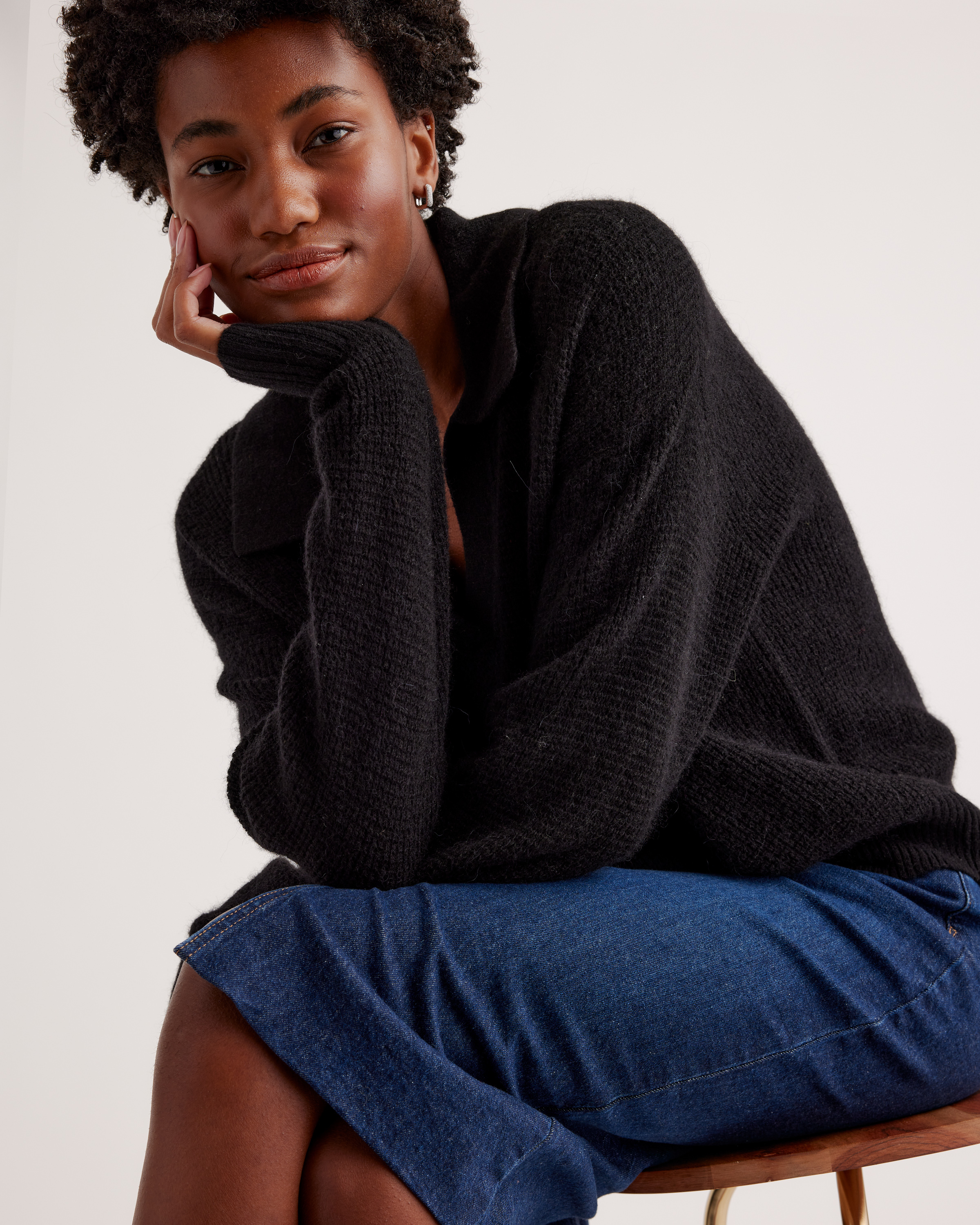 Baby Alpaca-Wool Waffle Stitch Polo Sweater