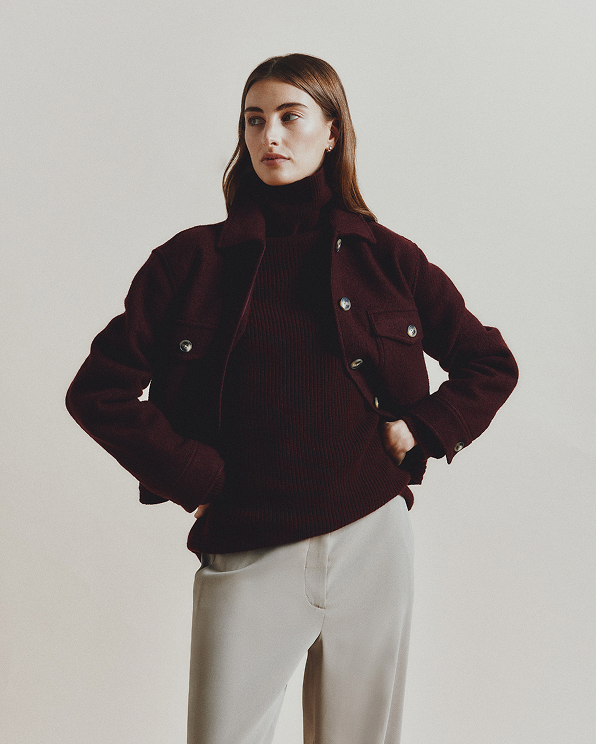 Rich Burgundy Mongolian Cashmere Fisherman Turtleneck Sweater