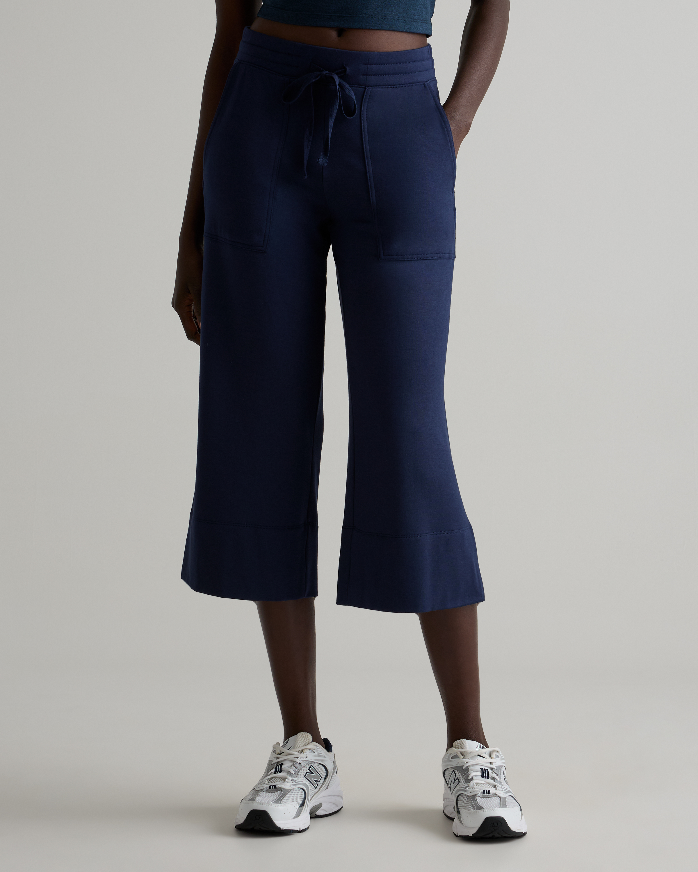 SuperSoft Fleece Cropped Wide Leg Pants in Navy