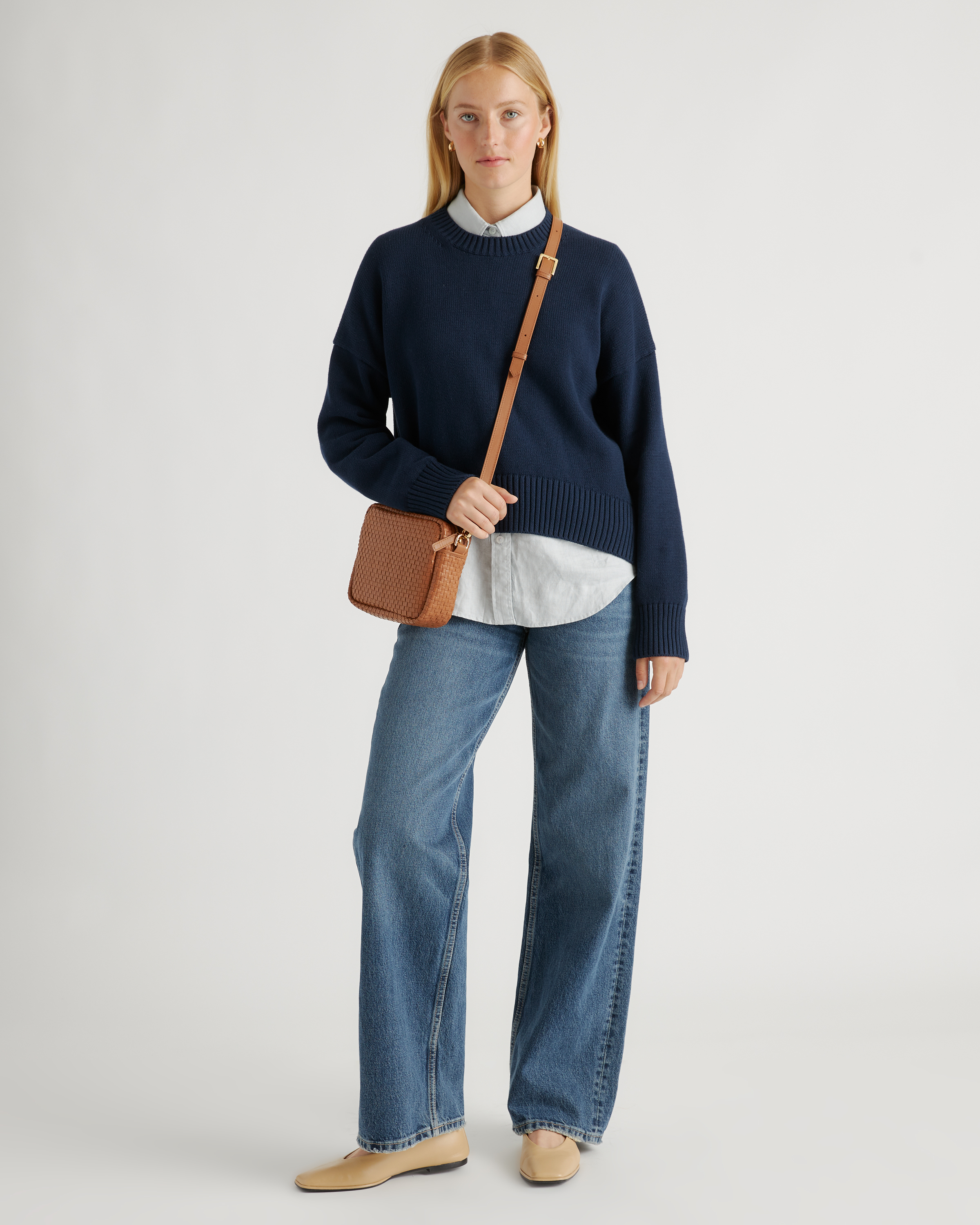 Italian Leather Woven Camera Crossbody
