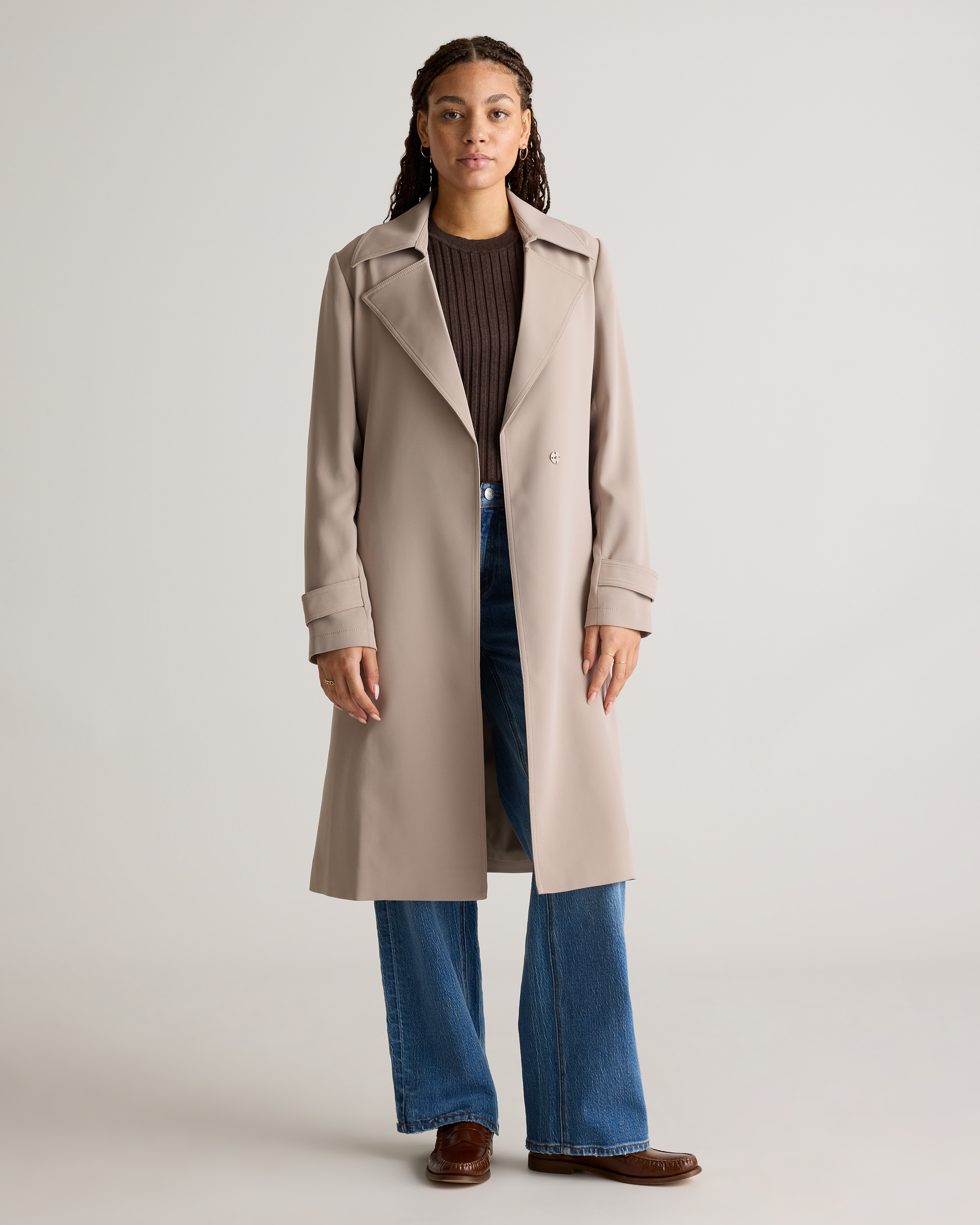 Stretch Crepe Trench Coat in Morel