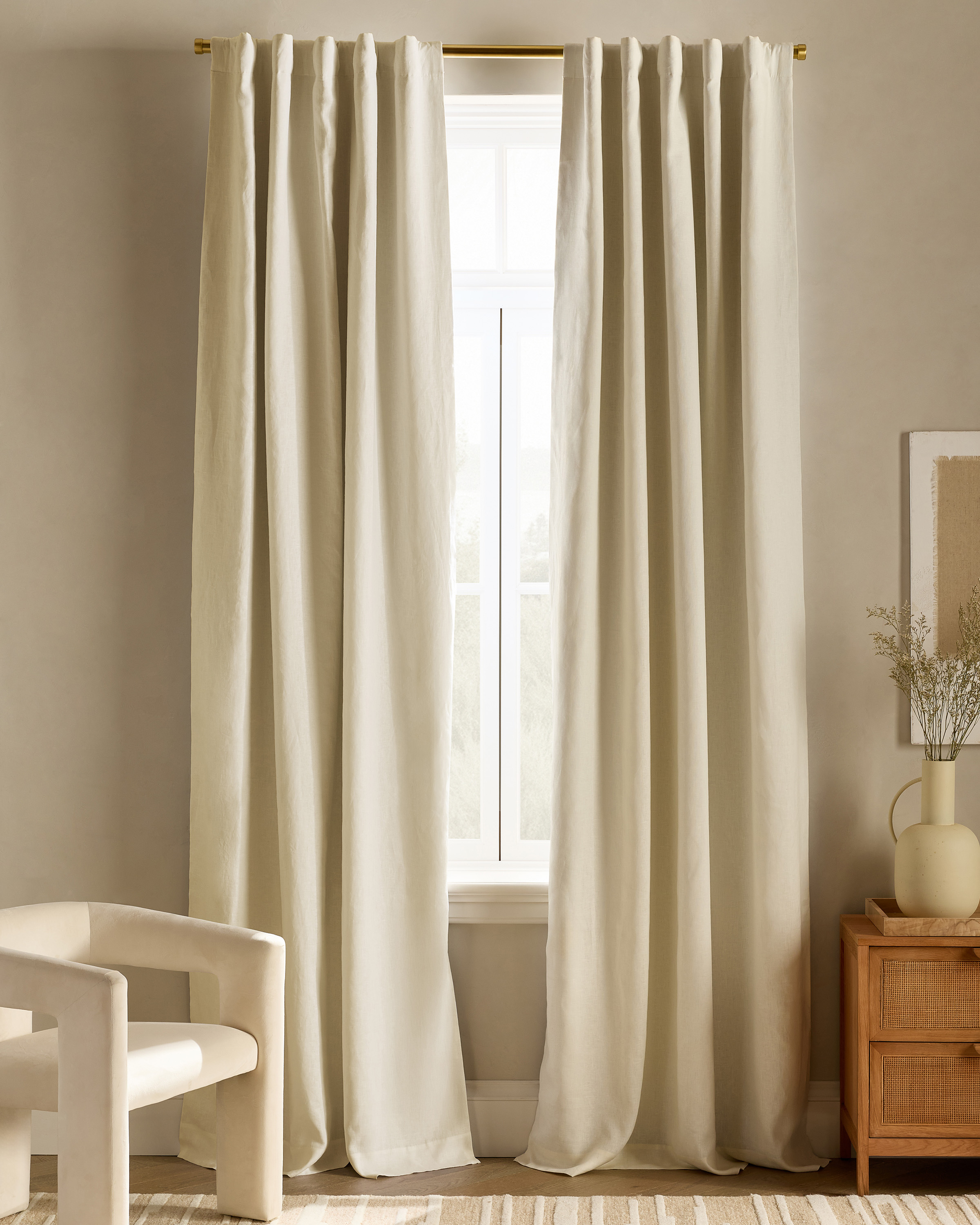 Ivory European Linen Room Darkening Curtain