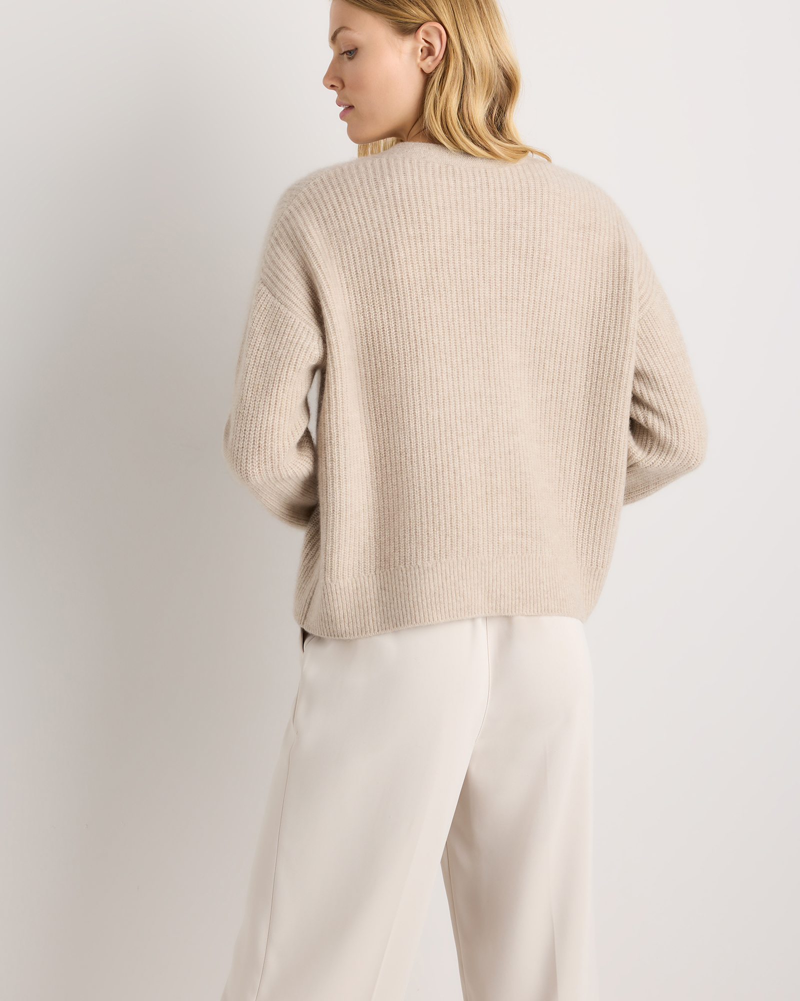 Mongolian Cashmere Fisherman Cropped Cardigan Sweater (Undyed) in